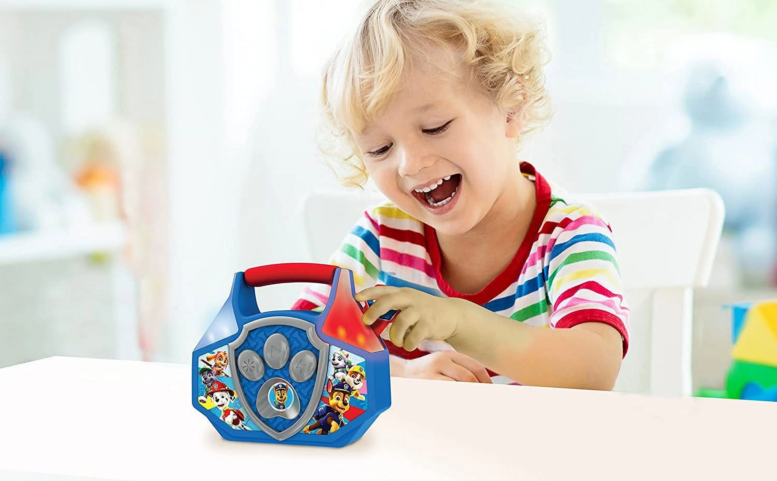 eKids Paw Patrol Toy Mini Boom Box, Built-in Music, Flashing Lights and Sound Effects, Lightweight Portable Musical Toy for Fans of Paw Patrol Toys and Gifts