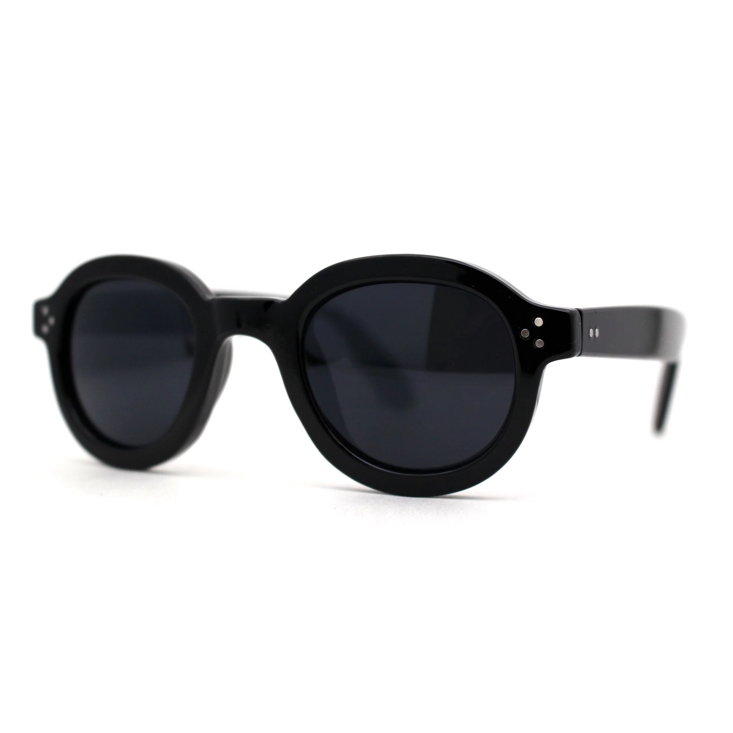 Unique Hipster Vintage Style Round Snug Horn Rim Sunglasses All Black