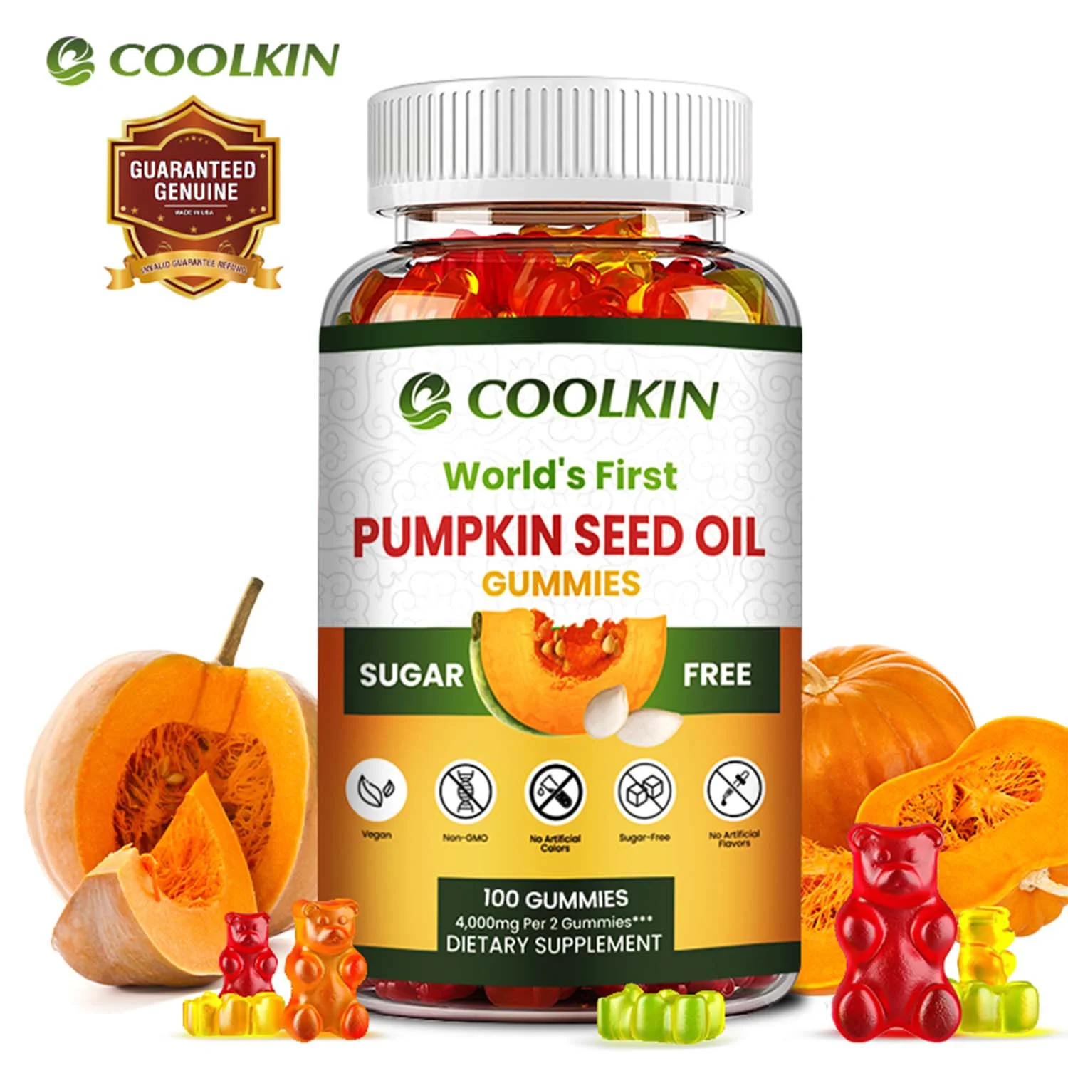 Coolkin PUMPKIN SEED OIL Gummies - Prostate,Urinary Tract Health,Hair Growth Promotion(30/60/100pcs)