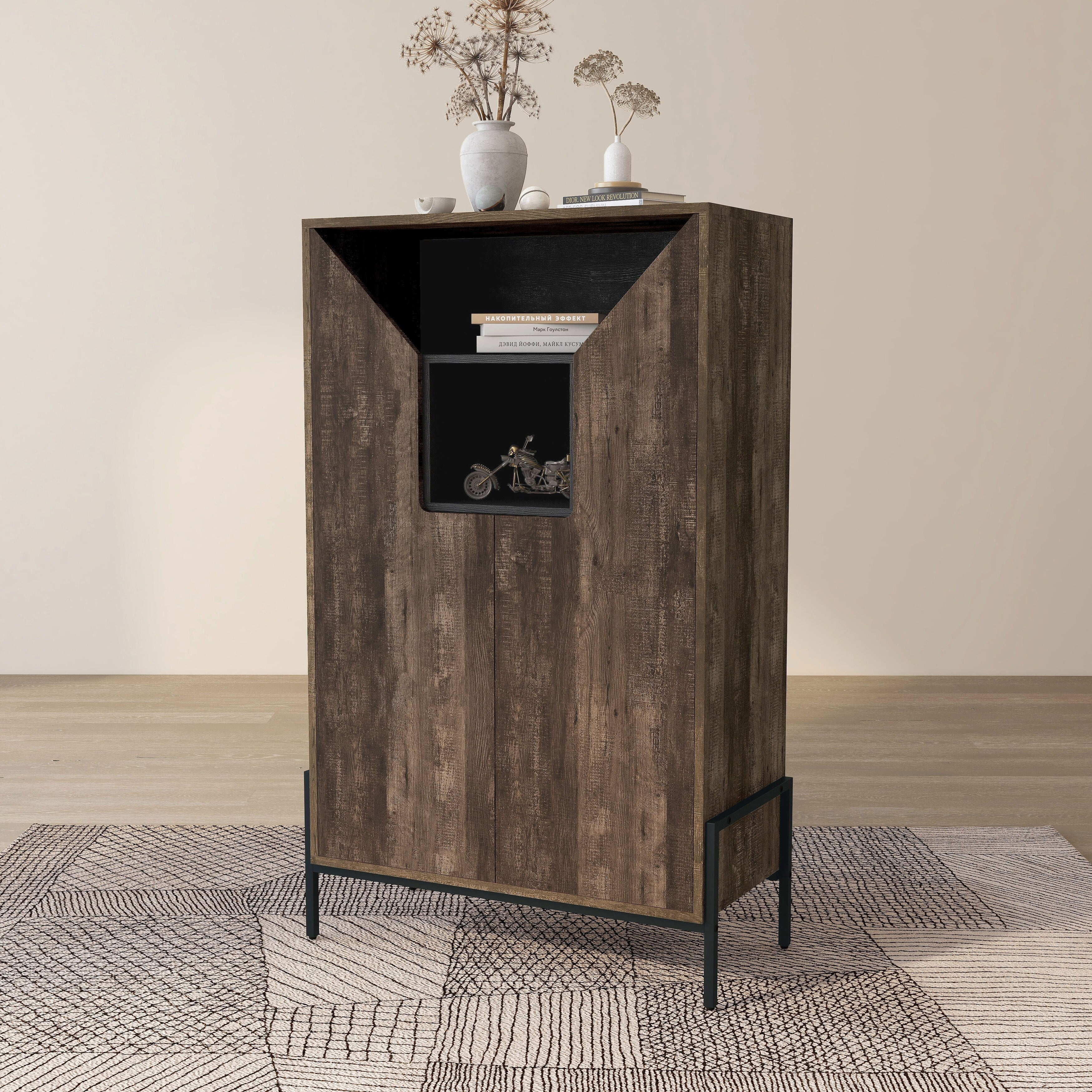 Denhour DH BASIC Urban Reclaimed Oak 15-Pair Shoe Cabinet by