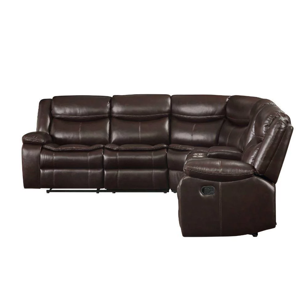 Espresso Leather-Aire Match L-shaped Sectional Sofa by Acme Tavin 52545