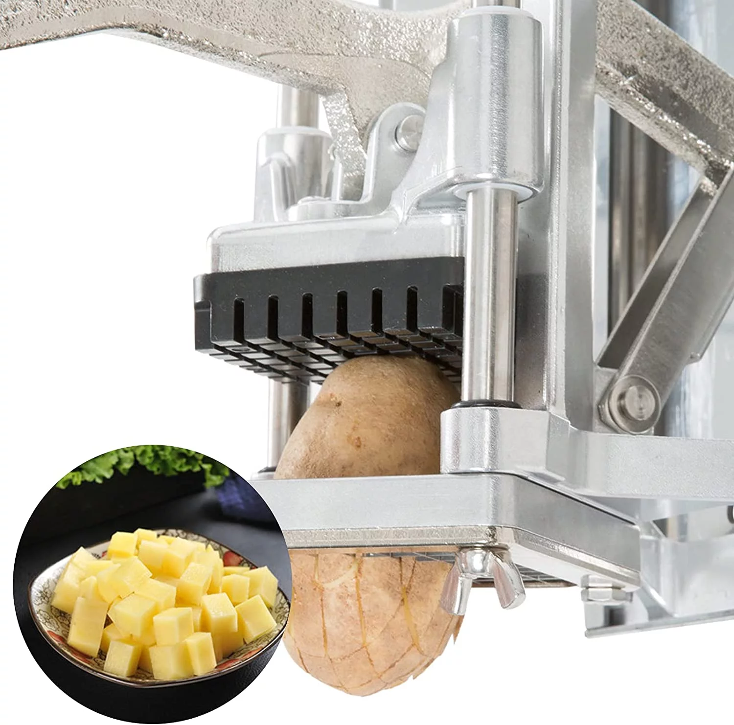 FETCOI Manual French Fries Machine Blade Replacement Chopping Blade 440C Stainless Steel Blade Commercial Vegetable Cutter Fruit Cutter Interchangeable Blade and Pushing Block Set