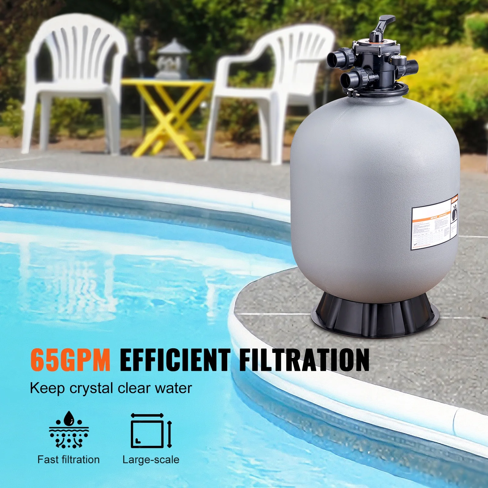 SKYSHALO Sand Filter 24+ Inground Swimming Pool Sand Filter with 7-Way Valve