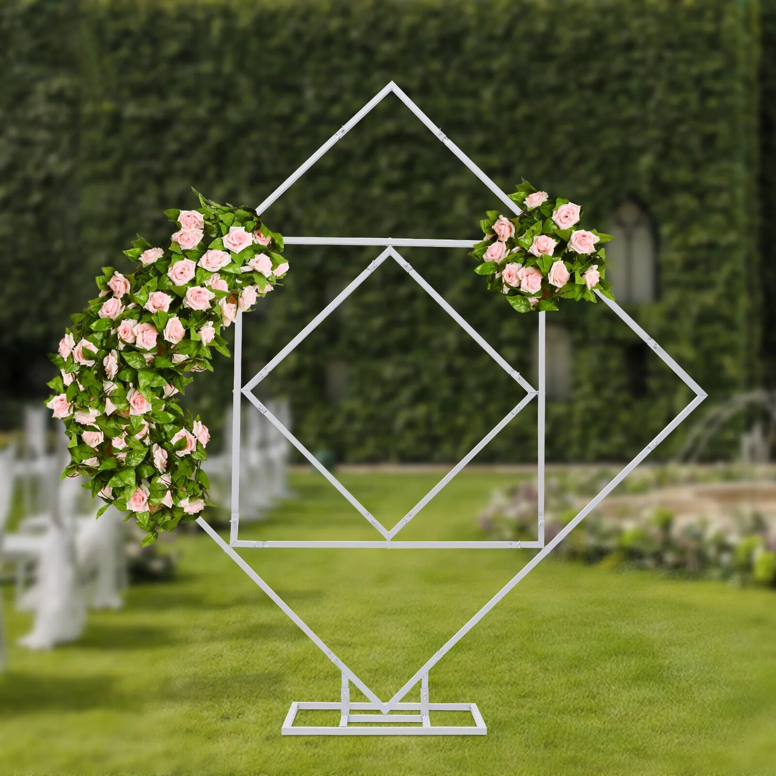 Miumaeov 6.6ft Metal Square Balloon Arch kit White Balloon Flower Arch Stand Plants Vines Climbing Frame Background Decoration for Wedding Birthday Baby Shower