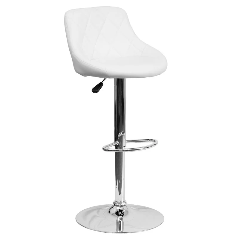 Home Square Adjustable Quilted Bucket Seat Bar Stool in White - Set of 2