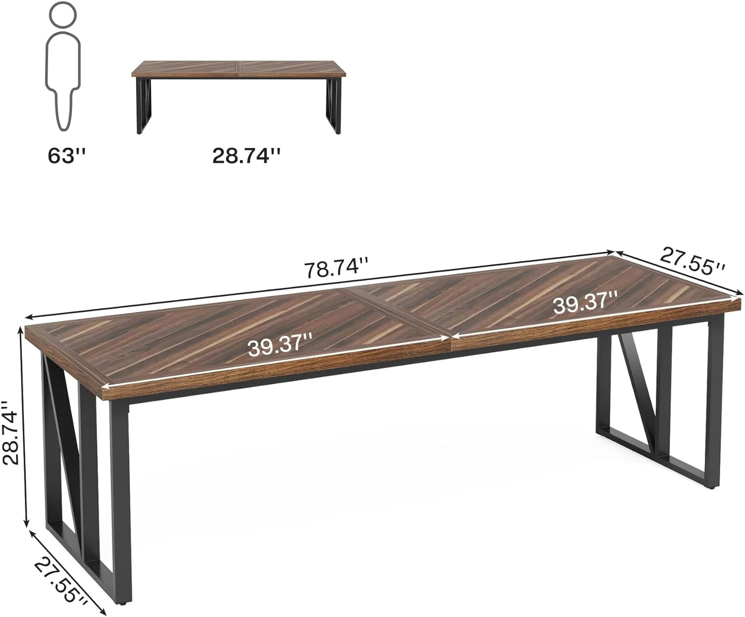 Tribesigns 78.7'' Double Desk, Rustic Extra-Long Wooden Study Writing Table