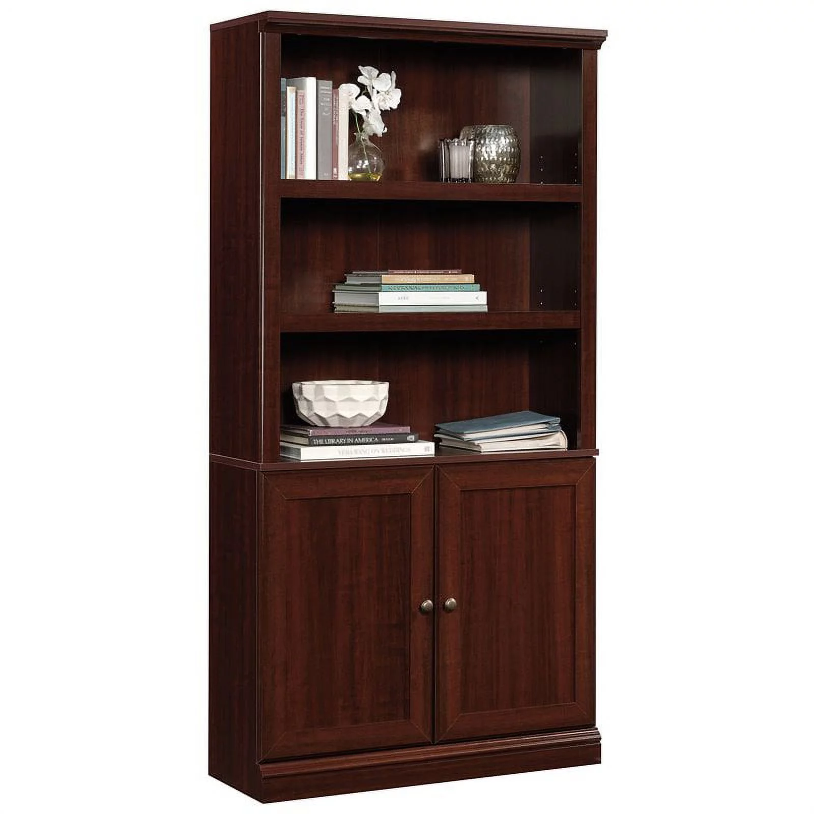Pemberly Row 3-Shelf Modern Engineered Wood Bookcase in Cherry
