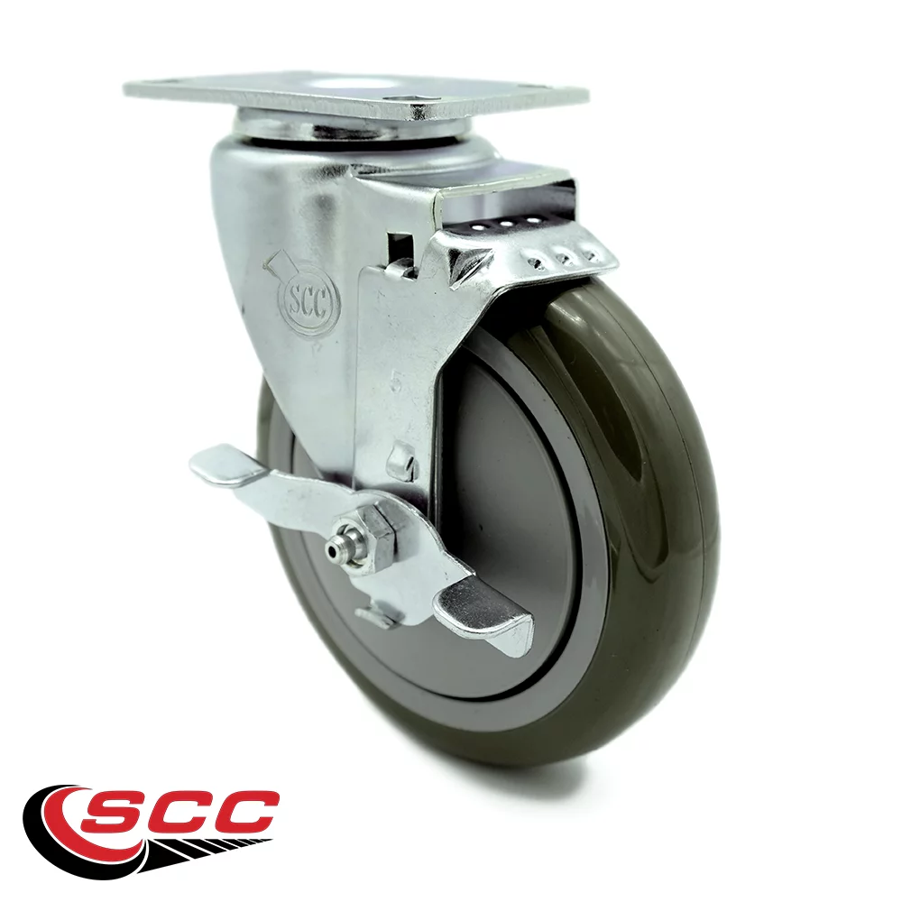 HPX041713830 Hatco 5 Inch Swivel Caster with Brake - Light Duty Replacement – Gray Polyurethane Wheel - Service Caster Brand