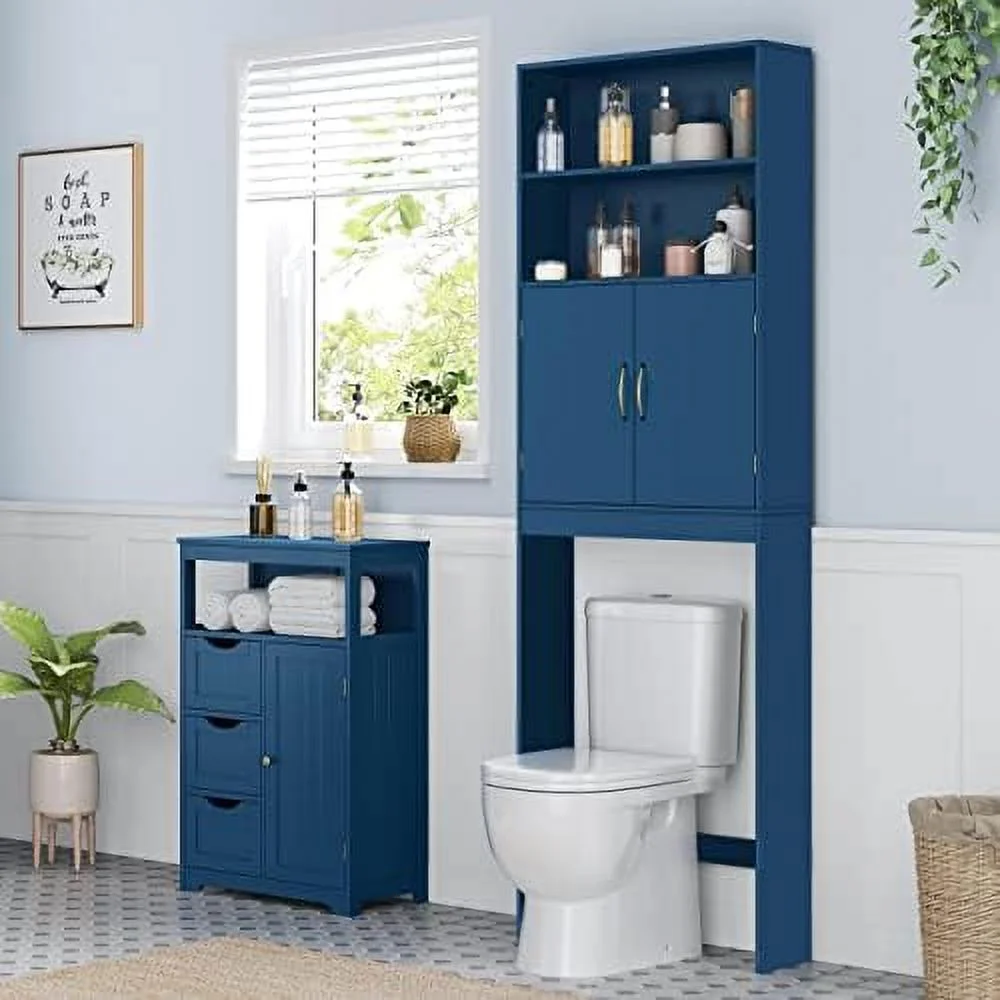 MQLIFEBOOM Over The Toilet   Taller Bathroom Organizer Space-Saving  Cabinet with Adjustable Shelves and Double Doors  77 in H  Espresso