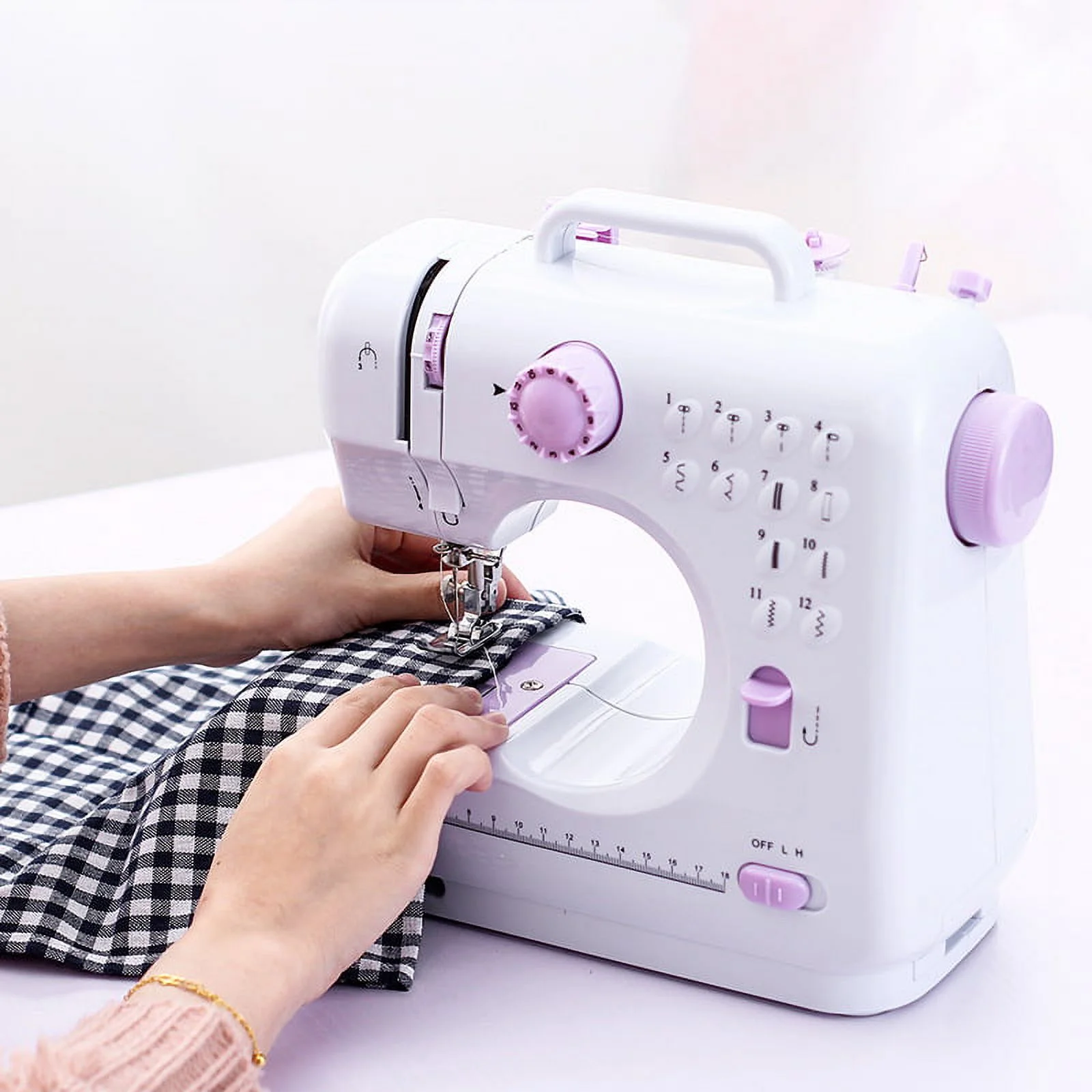 iMeshbean Sewing Machine Portable Electric Crafting Mending Machine Double Thread, Double Speed, 12 Built-In Stitches