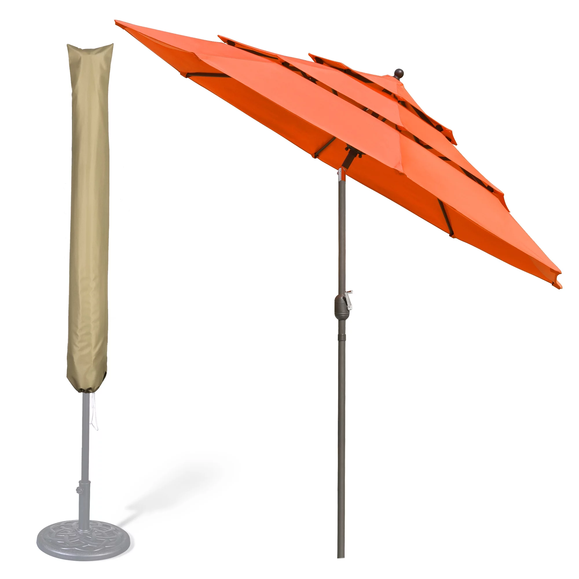 10 Ft 3 Tier Patio Umbrella with Protective Cover Crank Push to Tilt Hotel