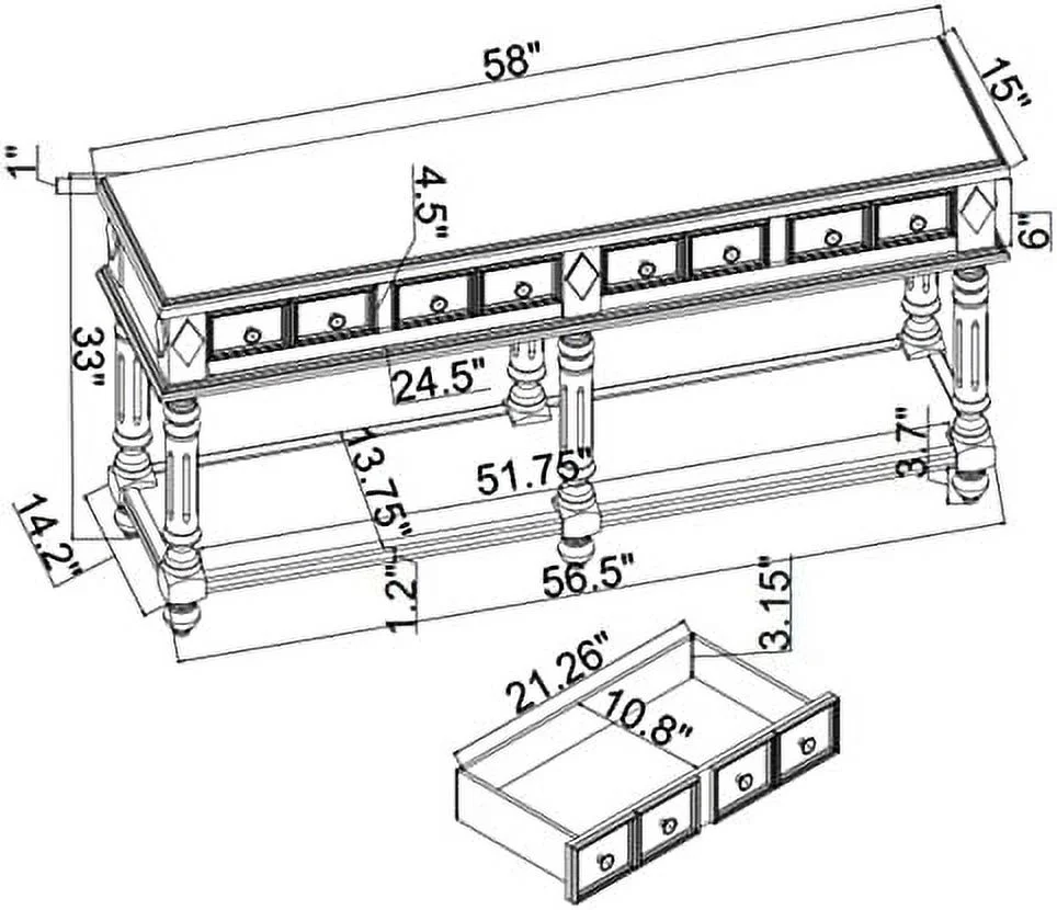 HBBOOMLIFE Farmhouse Long Entryway Console Table with Drawers  Narrow Sofa Table with  Bottom Shelves for Living Room Rustic Wood Console Table  Rustic