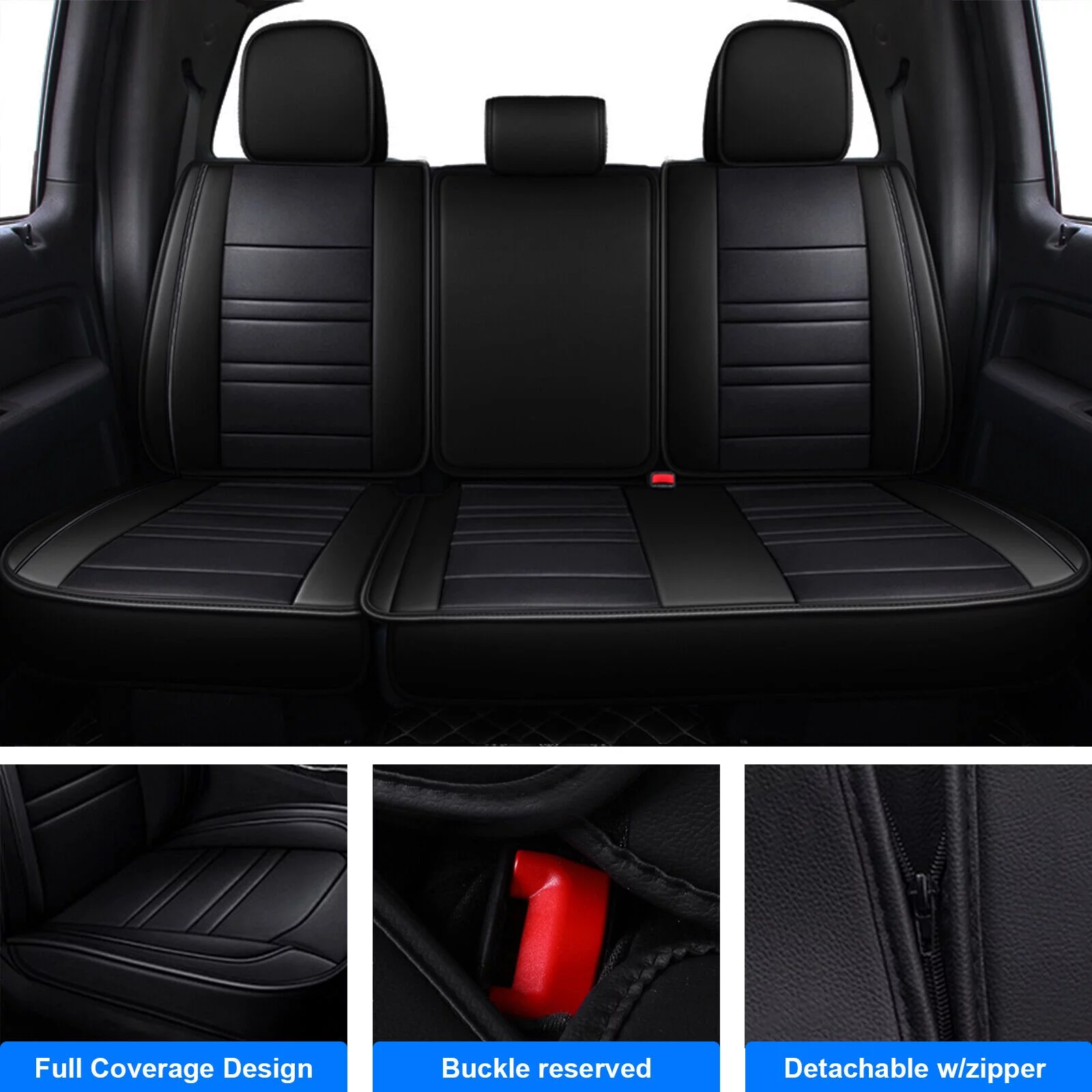 For 2009-2014 Ford F150 5 Seats Truck Car Seat Covers Waterproof Pu Leather Cushion Protector Black