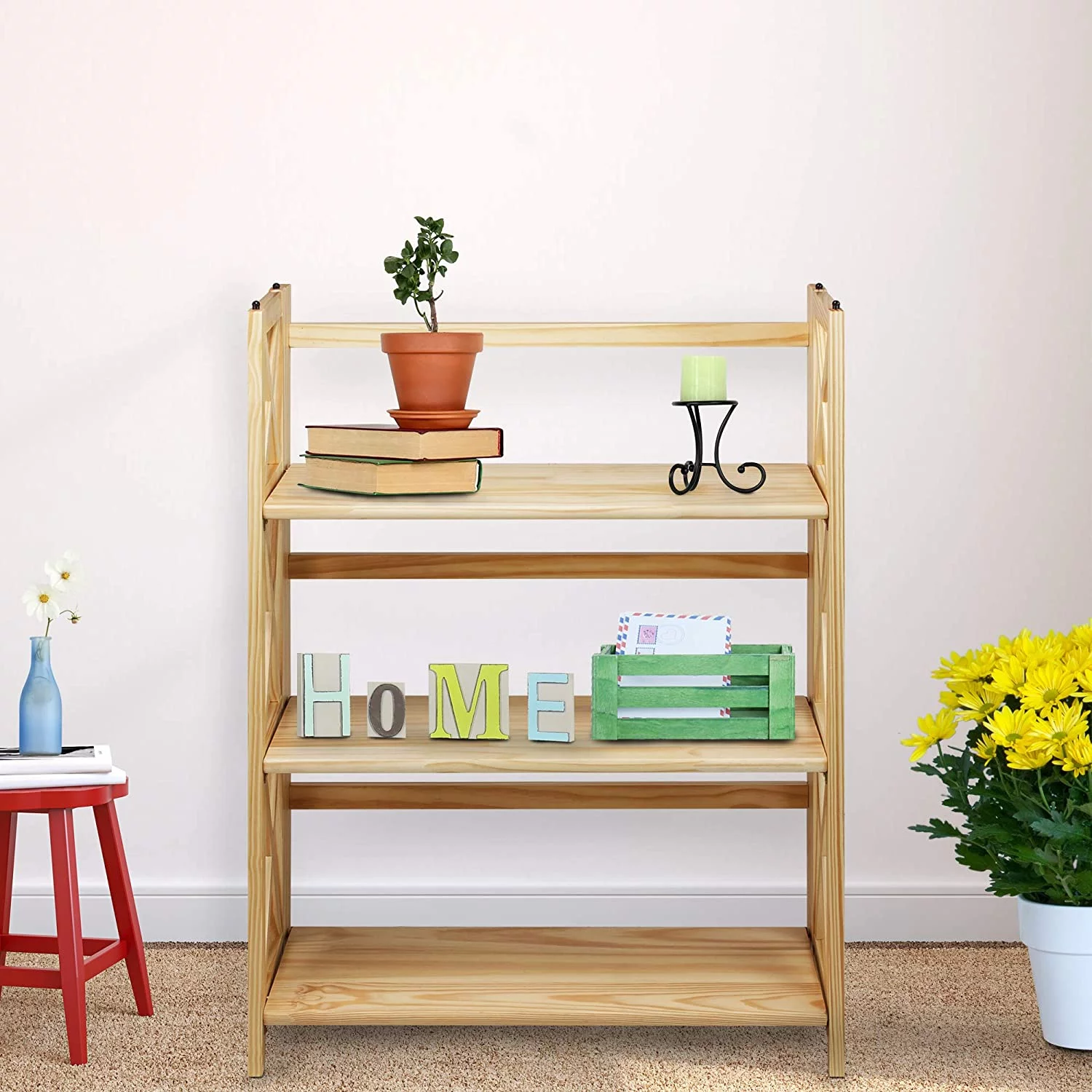 Montego 3-Shelf Folding Bookcase, Natural , 27.5