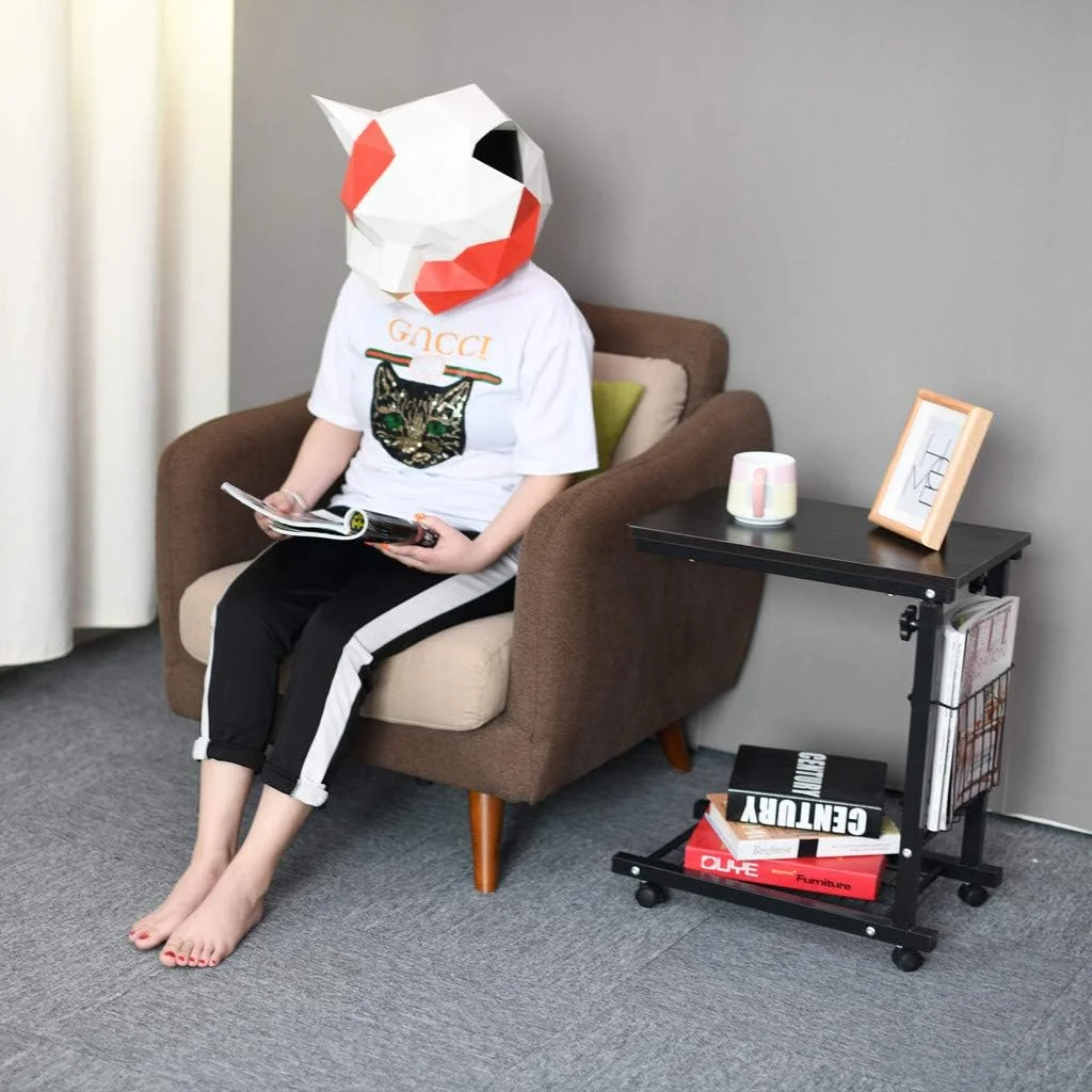 HYHBIBOOM Fast Shipment  Height Adjustable Sofa Side End Table Wheel Mobile Computer Desk for Small Spaces  Coffee Tray Snack  Under Sofa Overbed Table C Table Rolling Laptop Cart (Black)