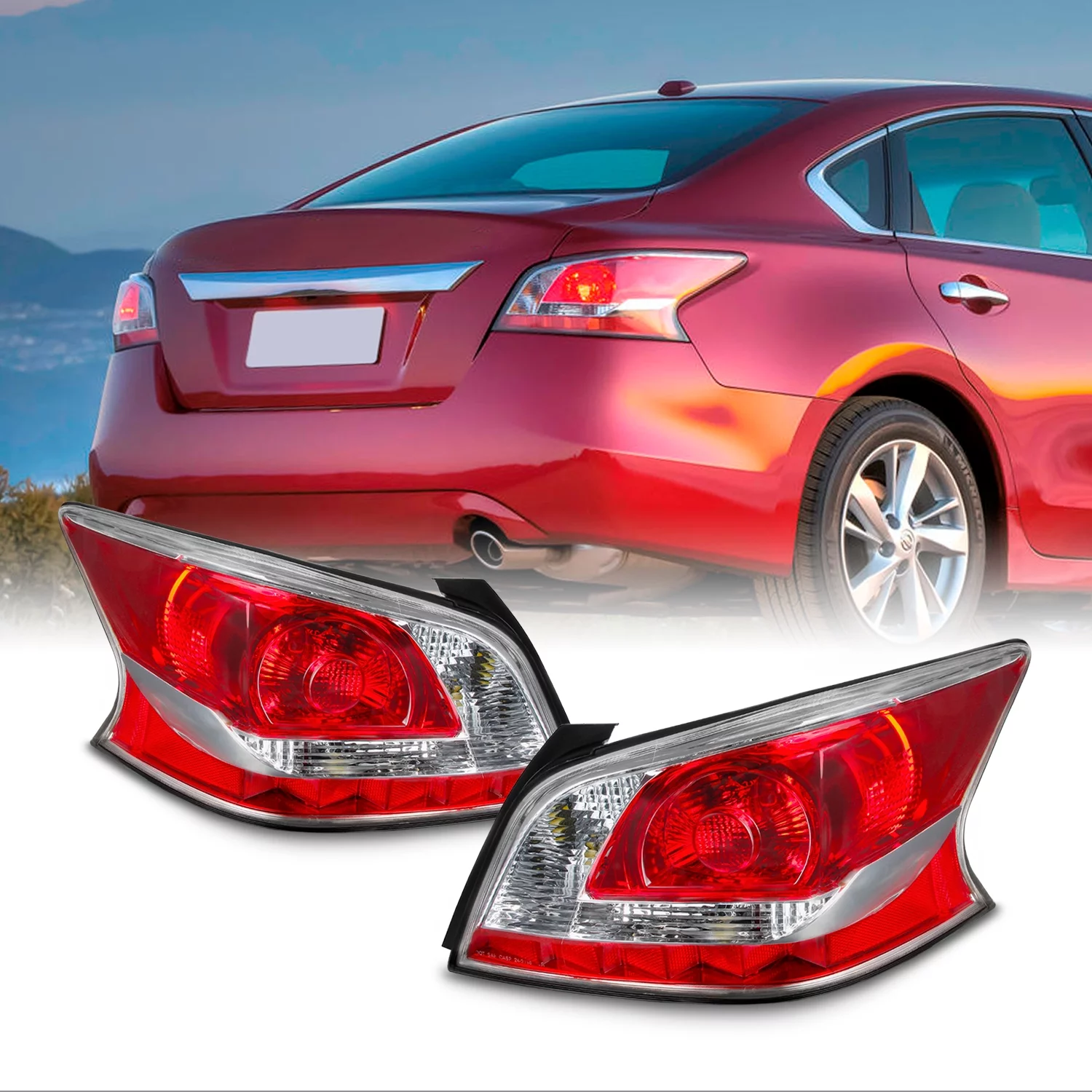AKKON - Fit 2014 2015 Nissan Altima [Incandescent] Grey Edge Trim 4-Door Passenger + Driver Tail Lights OE Style