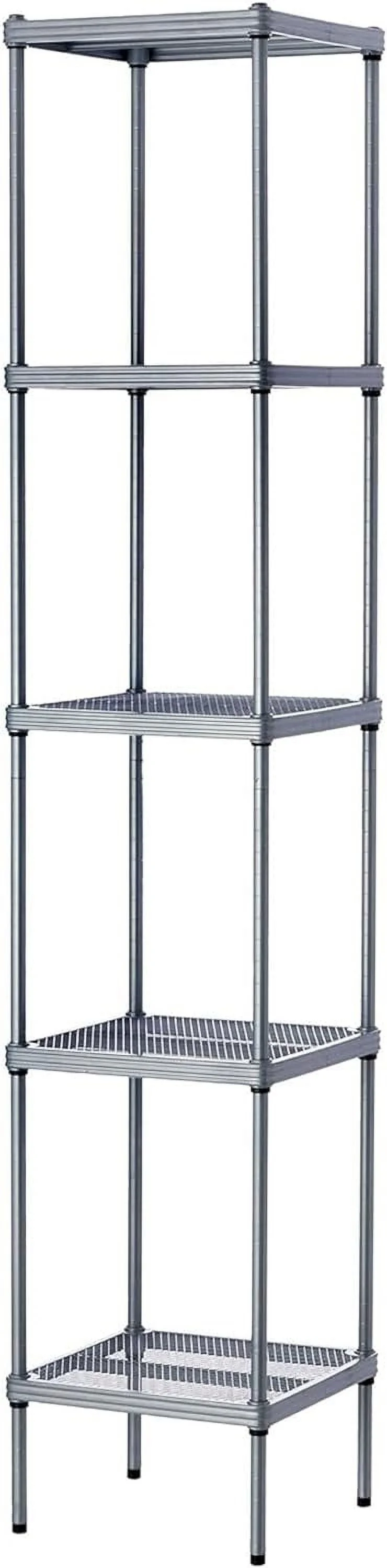 Meshworks 5 Tier Full-Size Metal Storage Shelving Unit Tower For Kitchen, Office And Garage Organization, 13.8” X 13.8” X 70.9” Silver