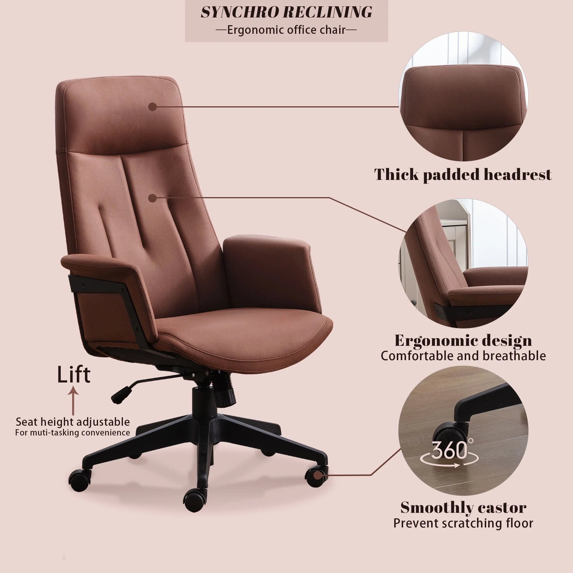 Snugway Ergonomic Home Office Chair,Modern Executive Chair and Computer Desk Chair,Brown