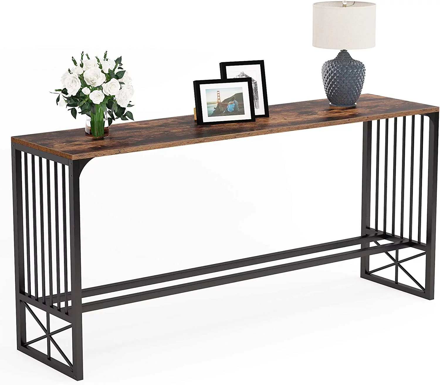 Extra Long Console Table Behind Sofa Couch, 70.9 inch Narrow Entryway Hallway Table Rustic Industrial Sofa Pub Table for Living Room