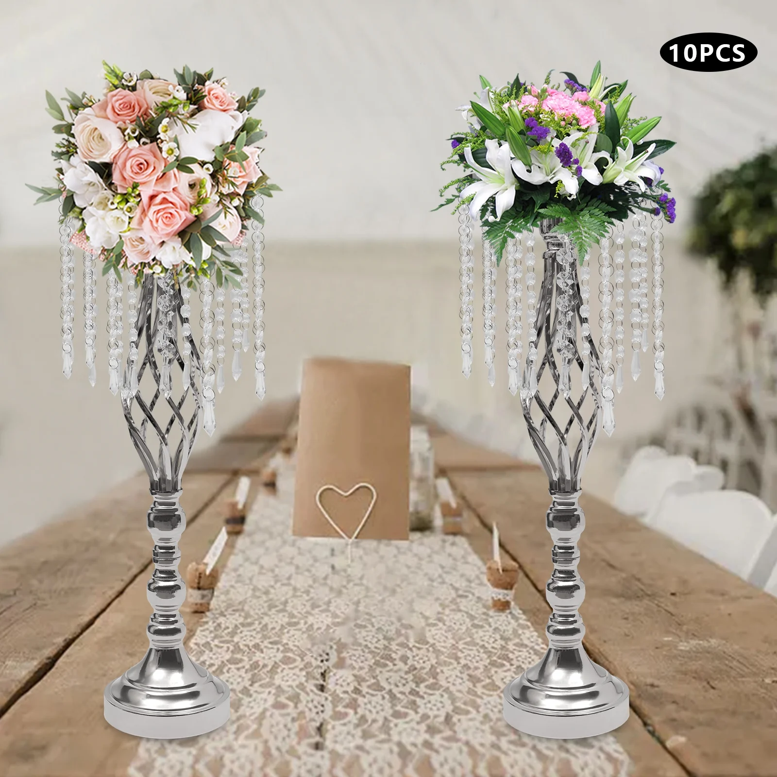 Miumaeov 10pcs Crystal Flower Vase Wedding Table Centerpieces Flower Stand 21.7inch Tall