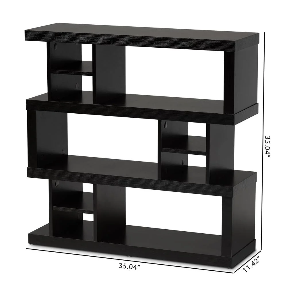Baxton Studio Dora Modern and Contemporary Dark Brown Finished Wood 3-Tier Geometric Bookshelf