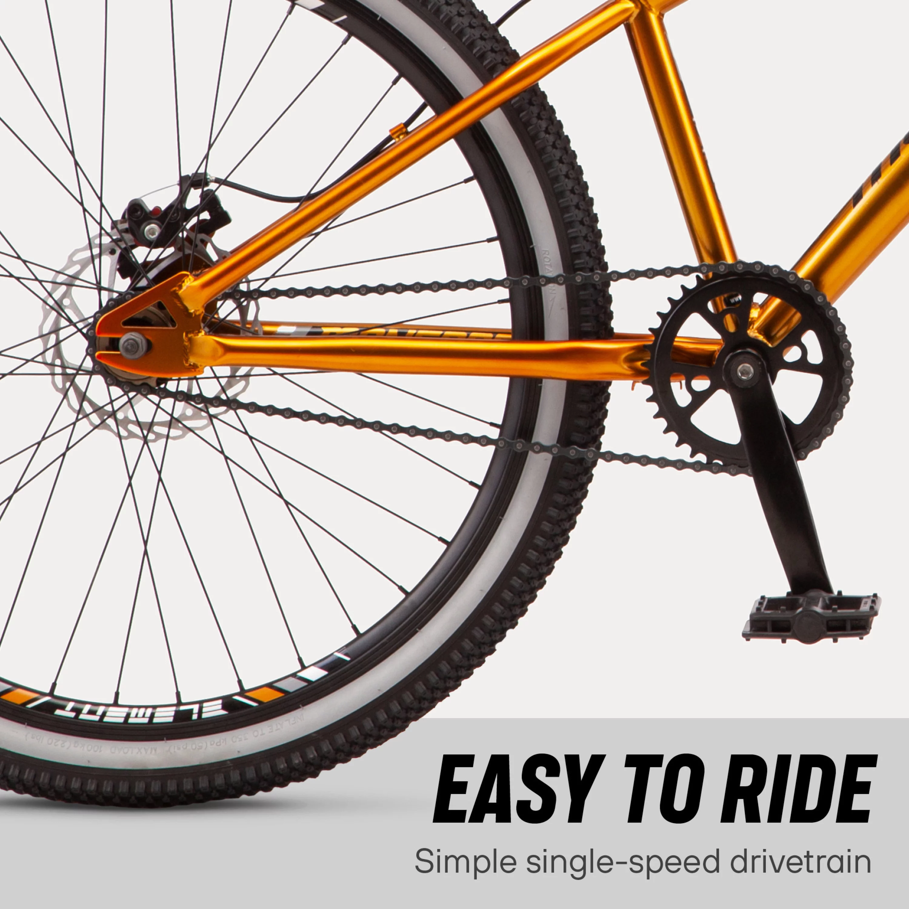 Mongoose PT26 dirt jump bike, pump track, single speed, 26-inch wheels, copper