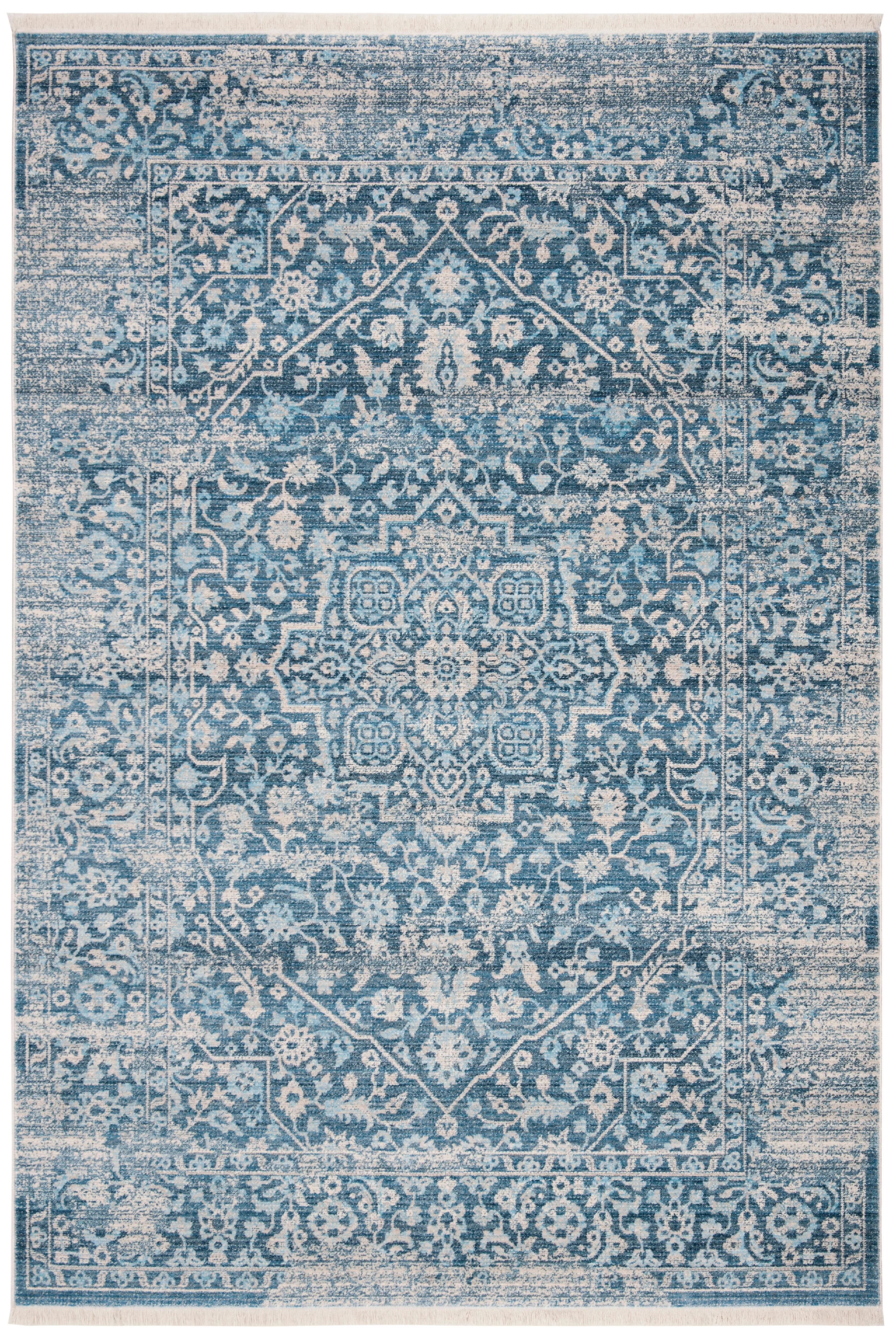 SAFAVIEH Vintage Persian Raphael Floral Bordered Polyester Area Rug, Blue/Ivory, 6' x 9'