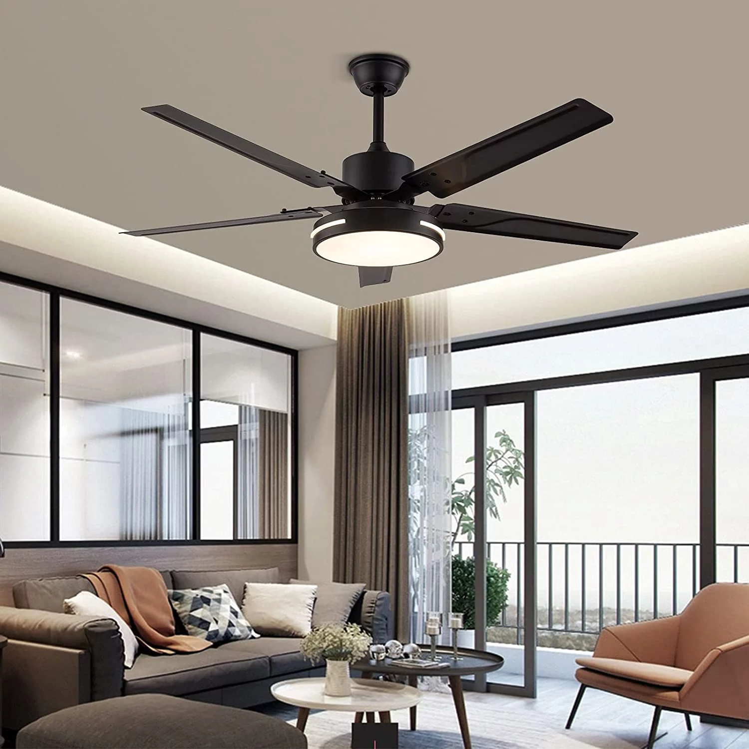 Fichiouy BLACK 48 Inch Ceiling Fan with LED Light and Remote Control for Indoor