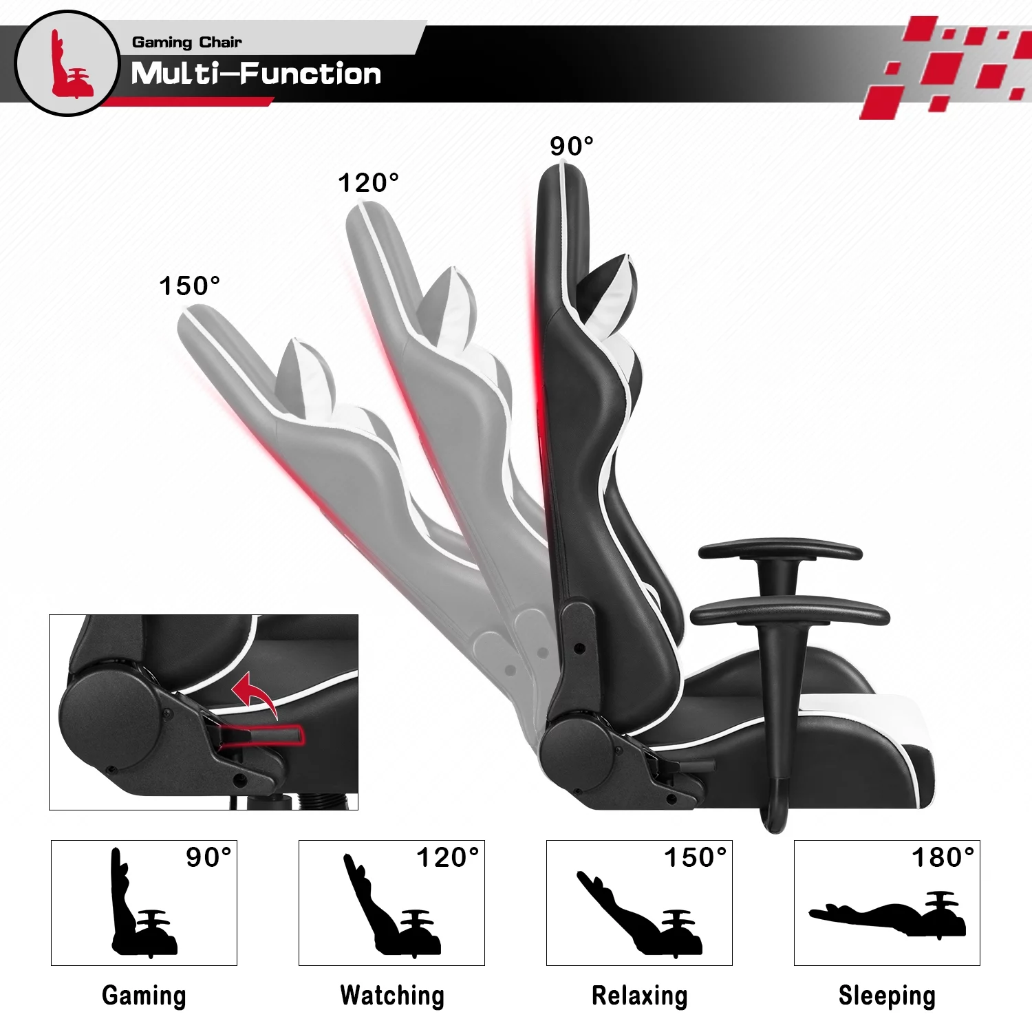 Lacoo Gaming Chair High Back Ergonomic Swivel PU Leather Racing Chair with Headrest, White