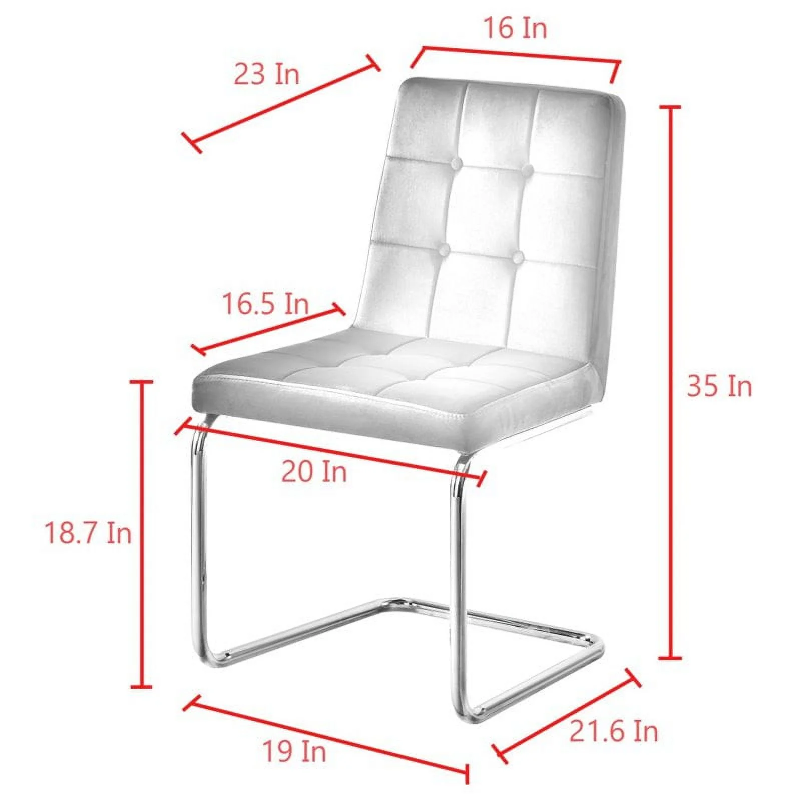 Jonathan PU Leather Biscuit Tufted Armless Chrome Frame Dining Chair (Set of 2), White