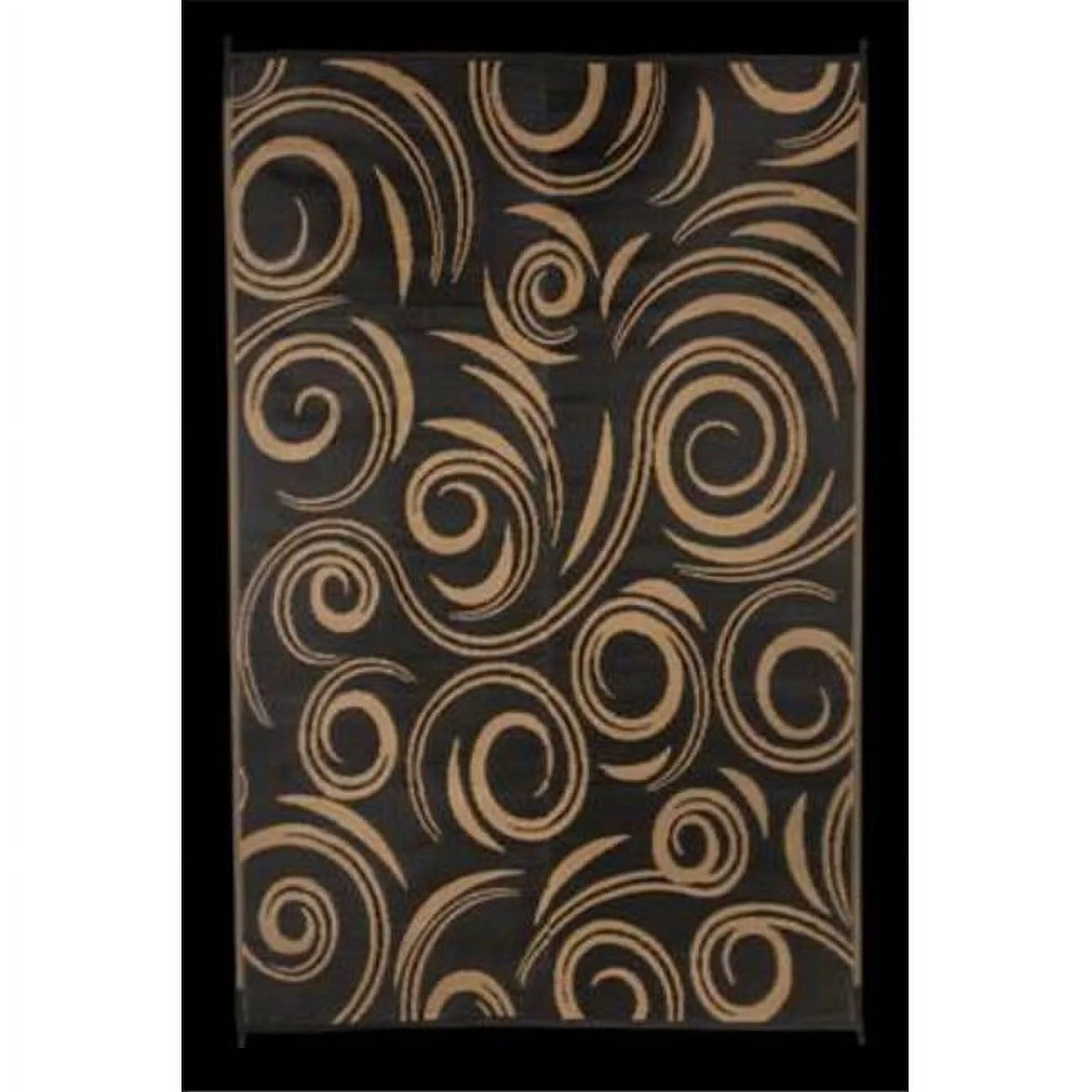 9 x 12 ft. Reversible RV Outdoor Patio Mat, Black & Beige