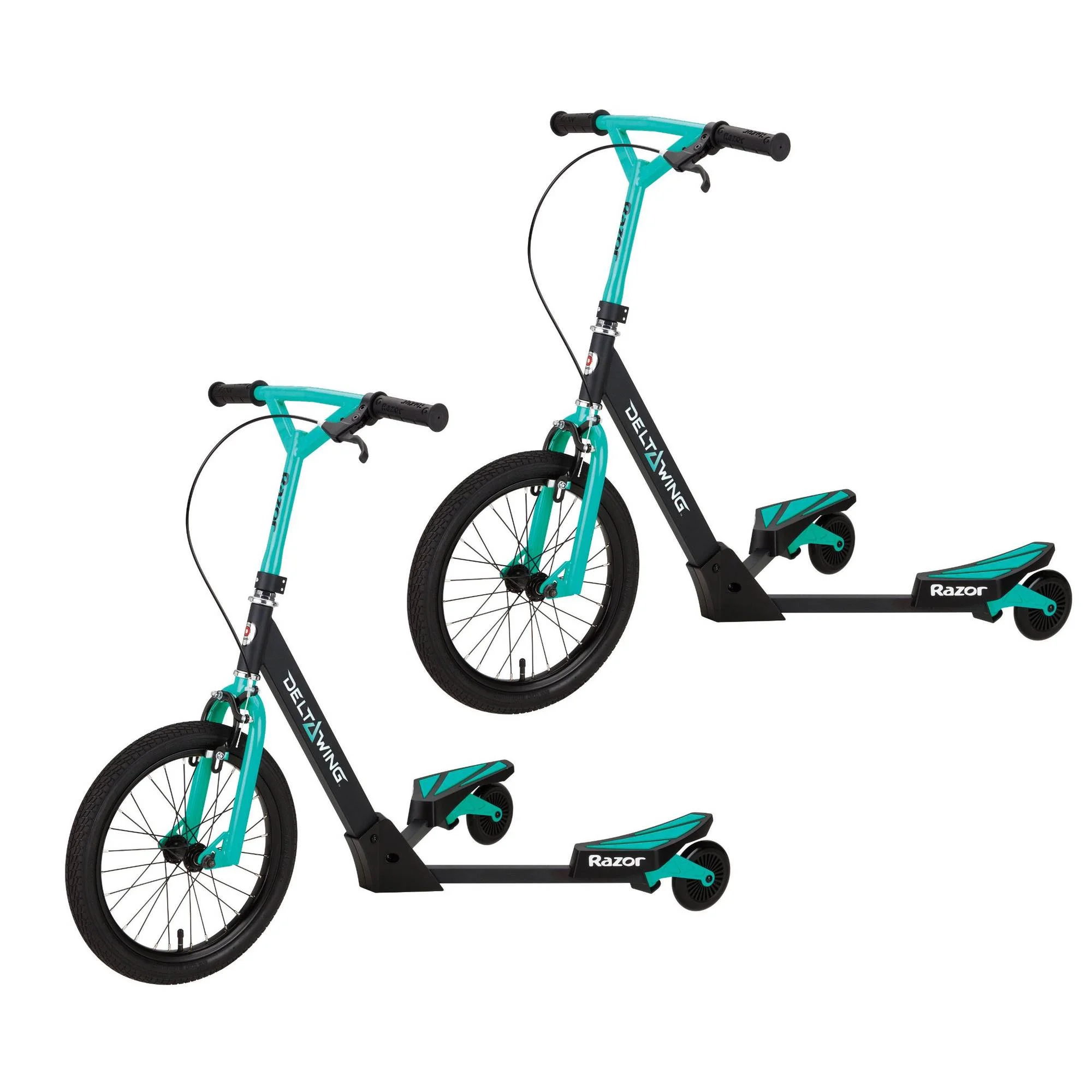 Razor DeltaWing Scooter 3-Wheel Motion Drop Handlebar Steel Frame, Teal (2 Pack)