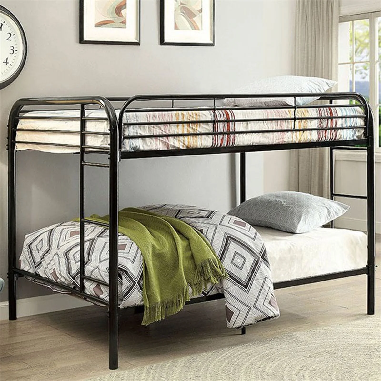 Bowery Hill Transitional Metal Full over Full Bunk Bed in Black
