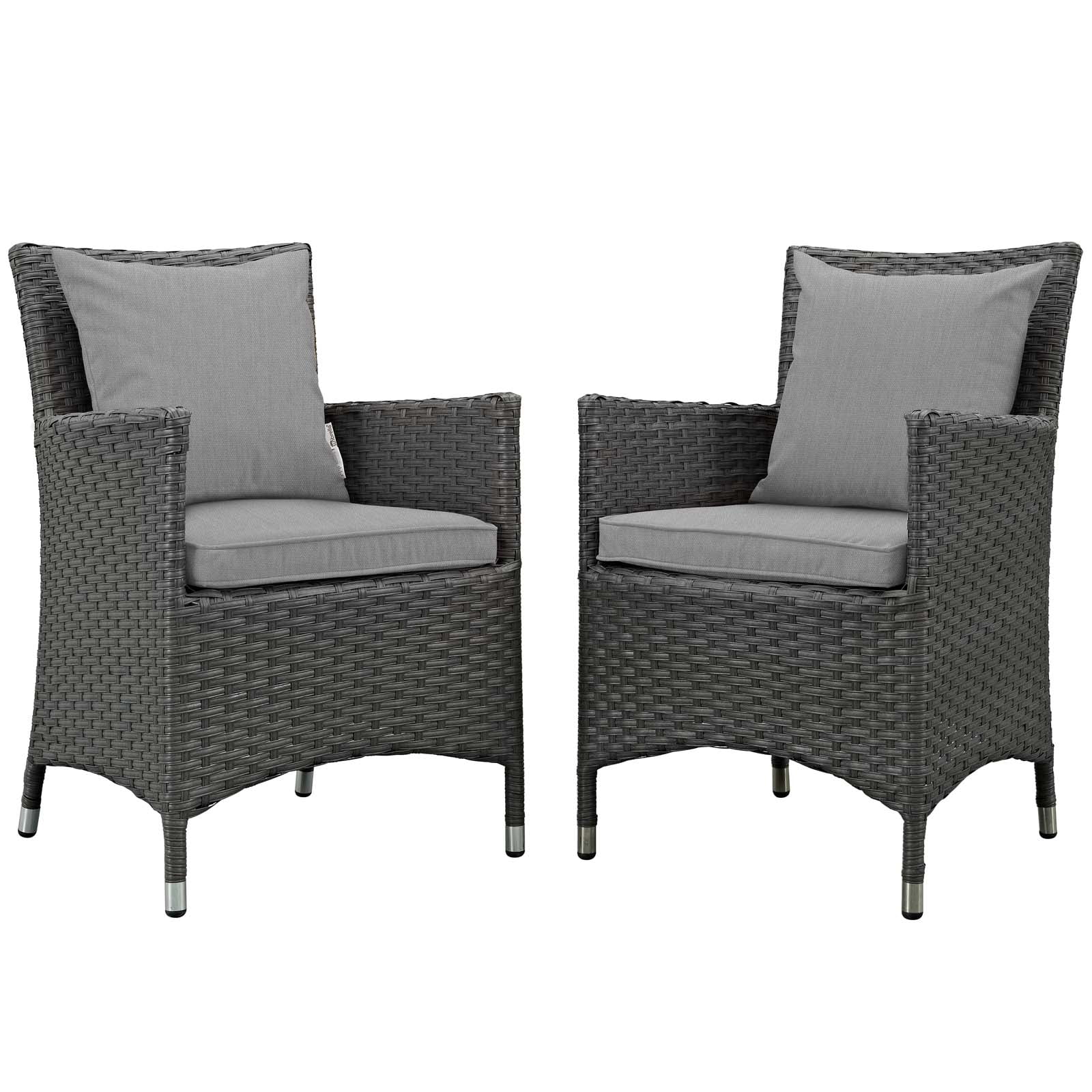 Modern Contemporary Urban Design Outdoor Patio Balcony Garden Furniture Side Dining Chair, Set of Two , Sunbrella Rattan Wicker, Grey Gray