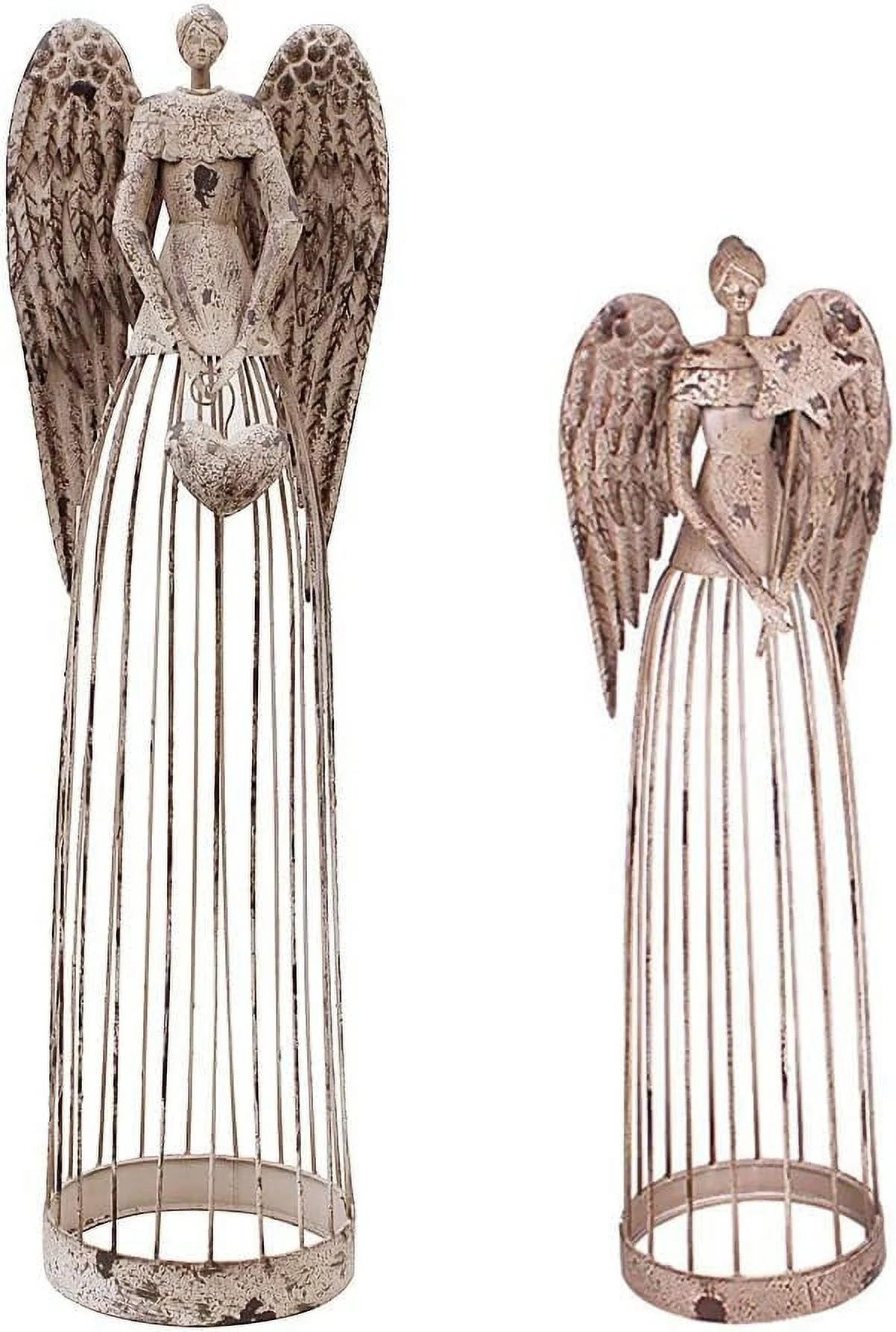 Antiqued Metal Garden Angel Statue Set Of 2, Indoor Outdoor Angel Yard Art Decor Lawn Patio Decorations Holiday Decor Garden Gift Idea For Mother's Day(2 Set)