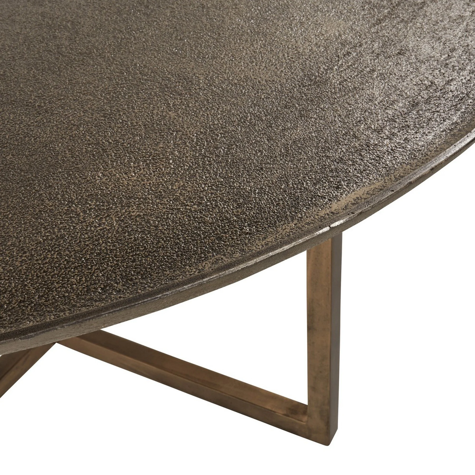 Rexi 40 Inch Aluminum Coffee Table, Round Tray Top, Bronze
