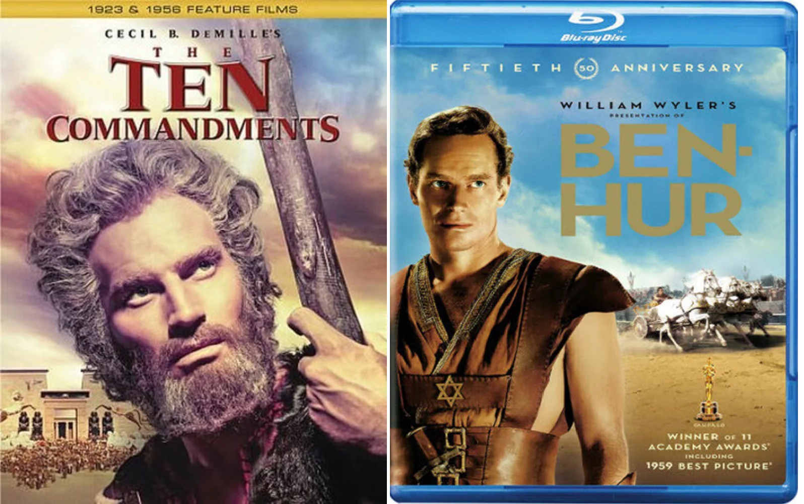 The Ten Commandments 1956 & 1923 Ben-Hur Charlton Heston Triple Feature 4 Blu Ray Set Includes Bonus Ark of The Covenants Art Card