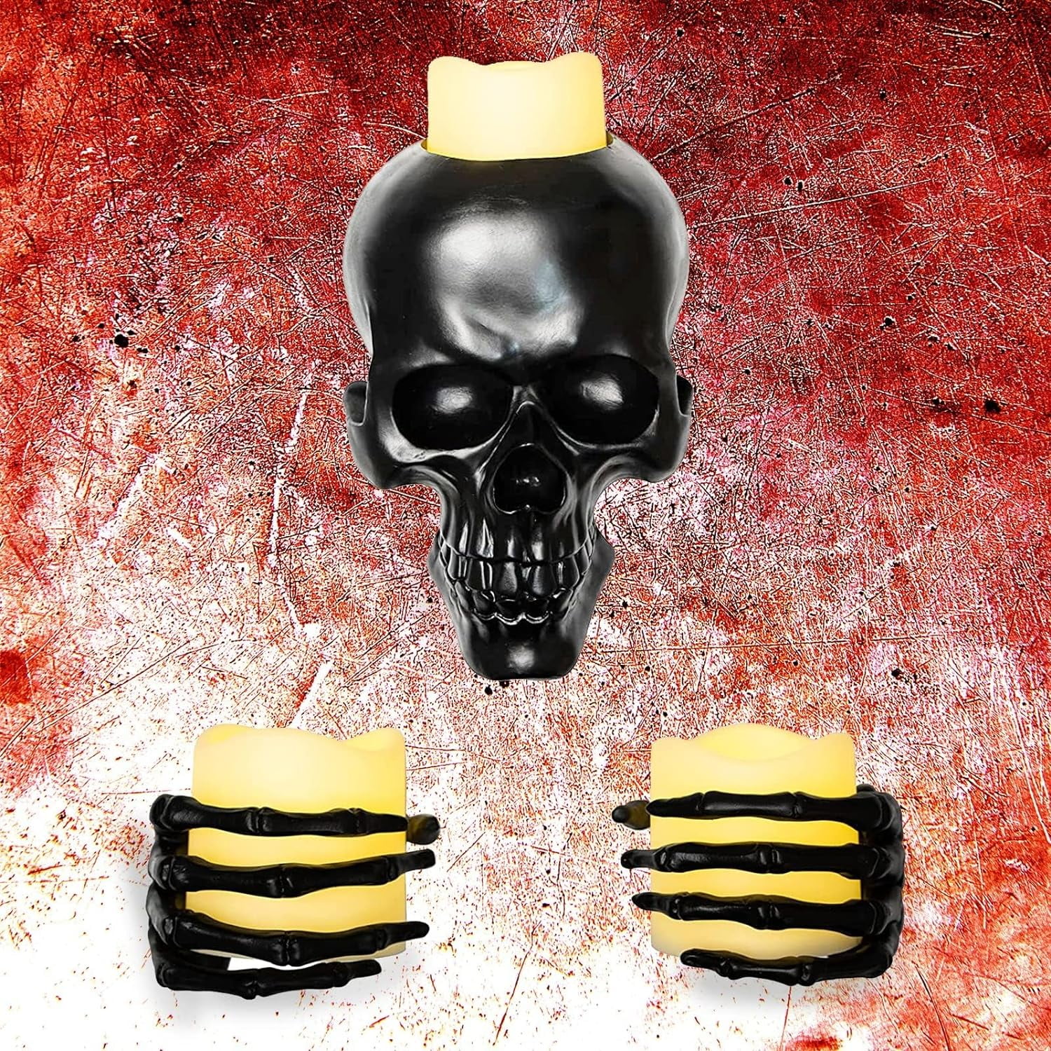 Flickering Wall Candle, 3 Skeleton And Hand Candles Holder Décor - Flickering LED Candles, Skeleton Hand Decor Set For Decoration, Comes With Screws And Anchors, Scary Goth Décor
