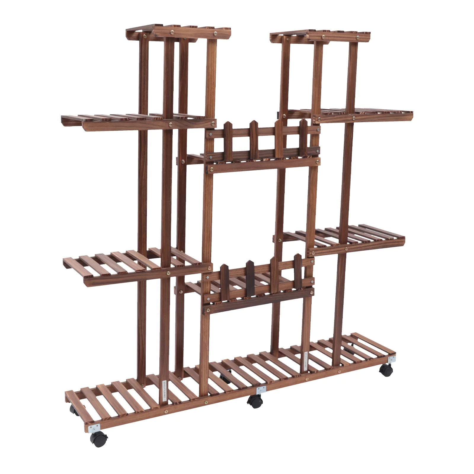 Loyalheartdy Movable Plant Stand, 9 Tier 17 Potted Wooden Flower Holder Rolling Tiered Plant Rack Display Shelf w/Detachable Wheel