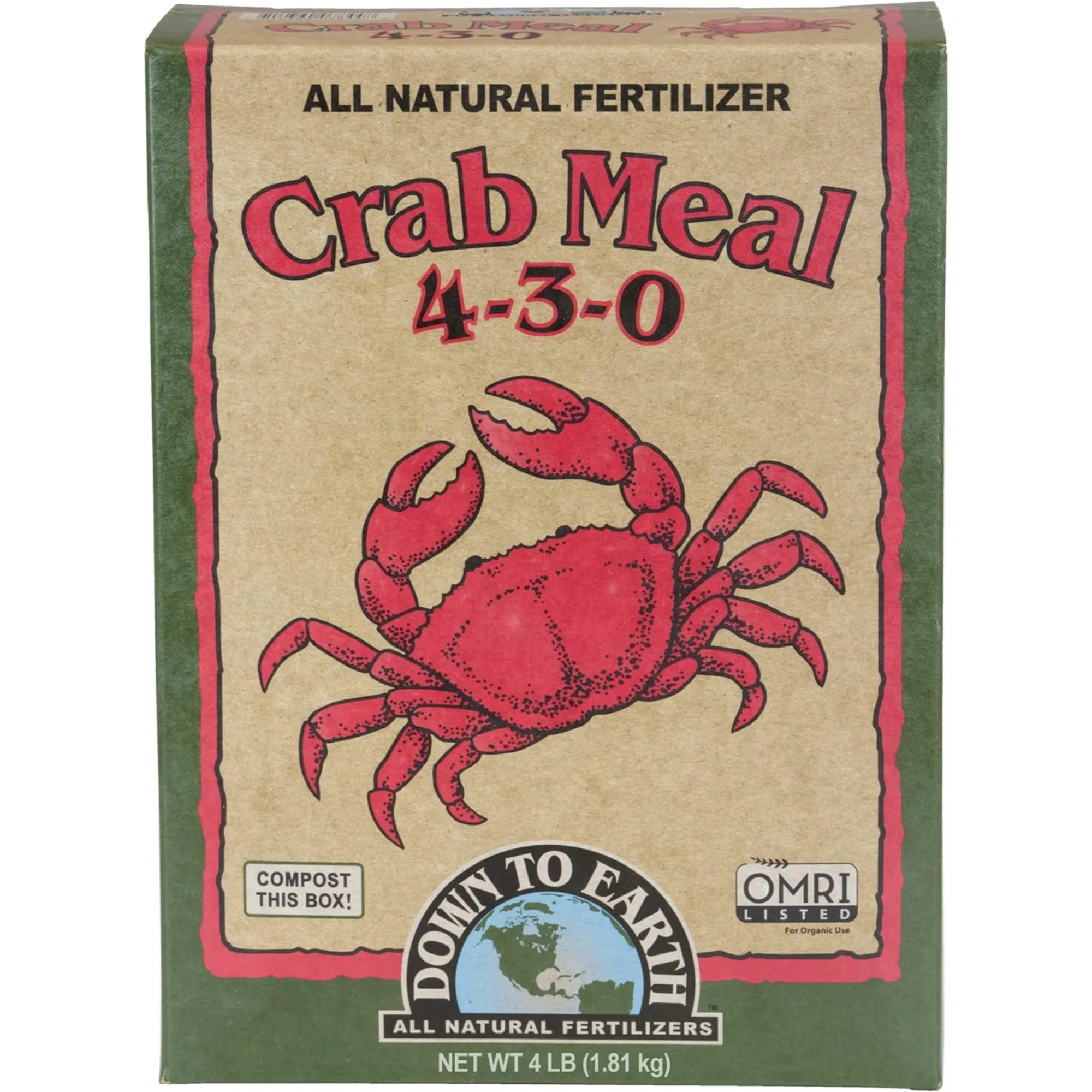 Down to Earth All Natural Crab Meal Fertilizer 4-3-0, 4lbs - Use in Vegetable Gardens, Containers, Field Crops and Flower Beds