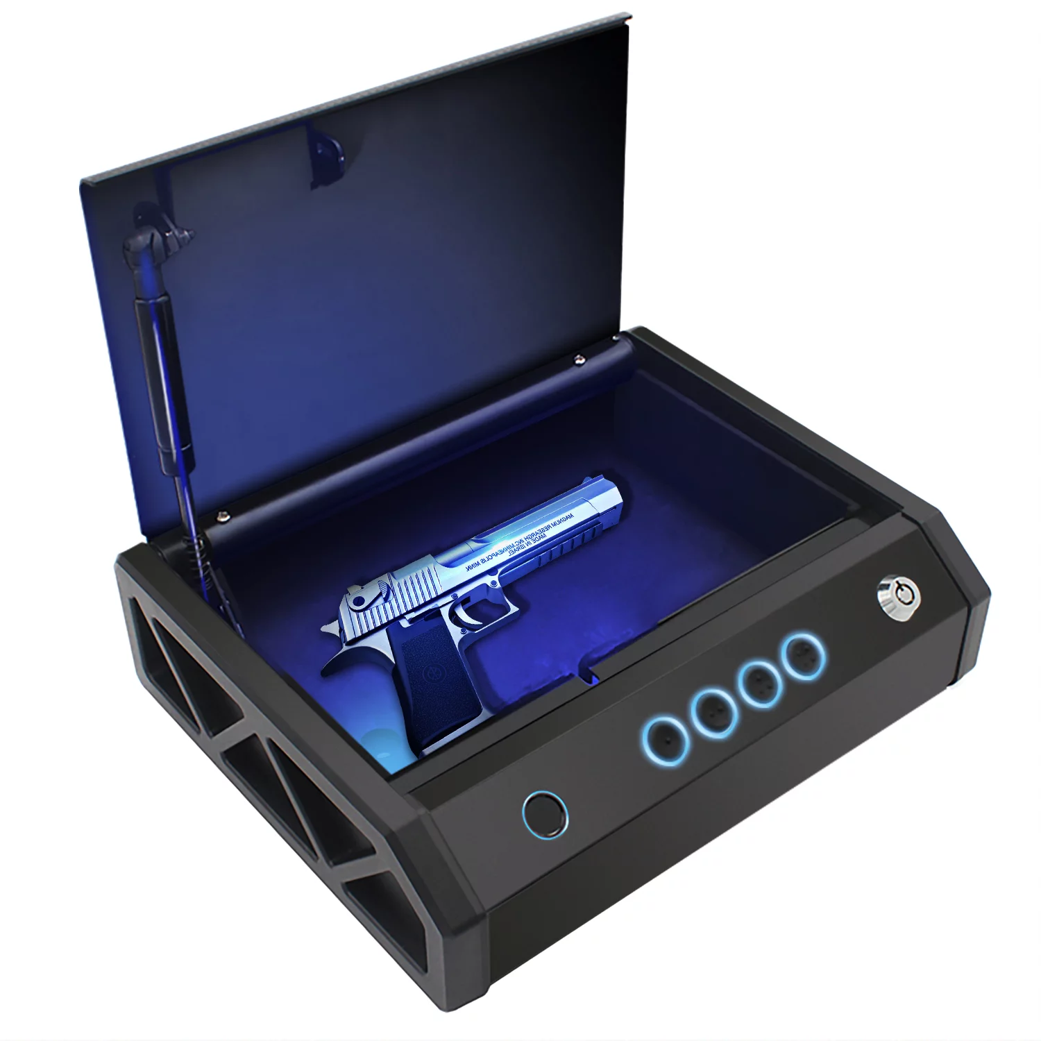 Gun Safe Box Pistol Bluetooth Smart Handgun Security Safe Lock Box,Quick Access Handgun Safe 4-in-1 with Fingerprint, Code, APP and Key (No Battery include)