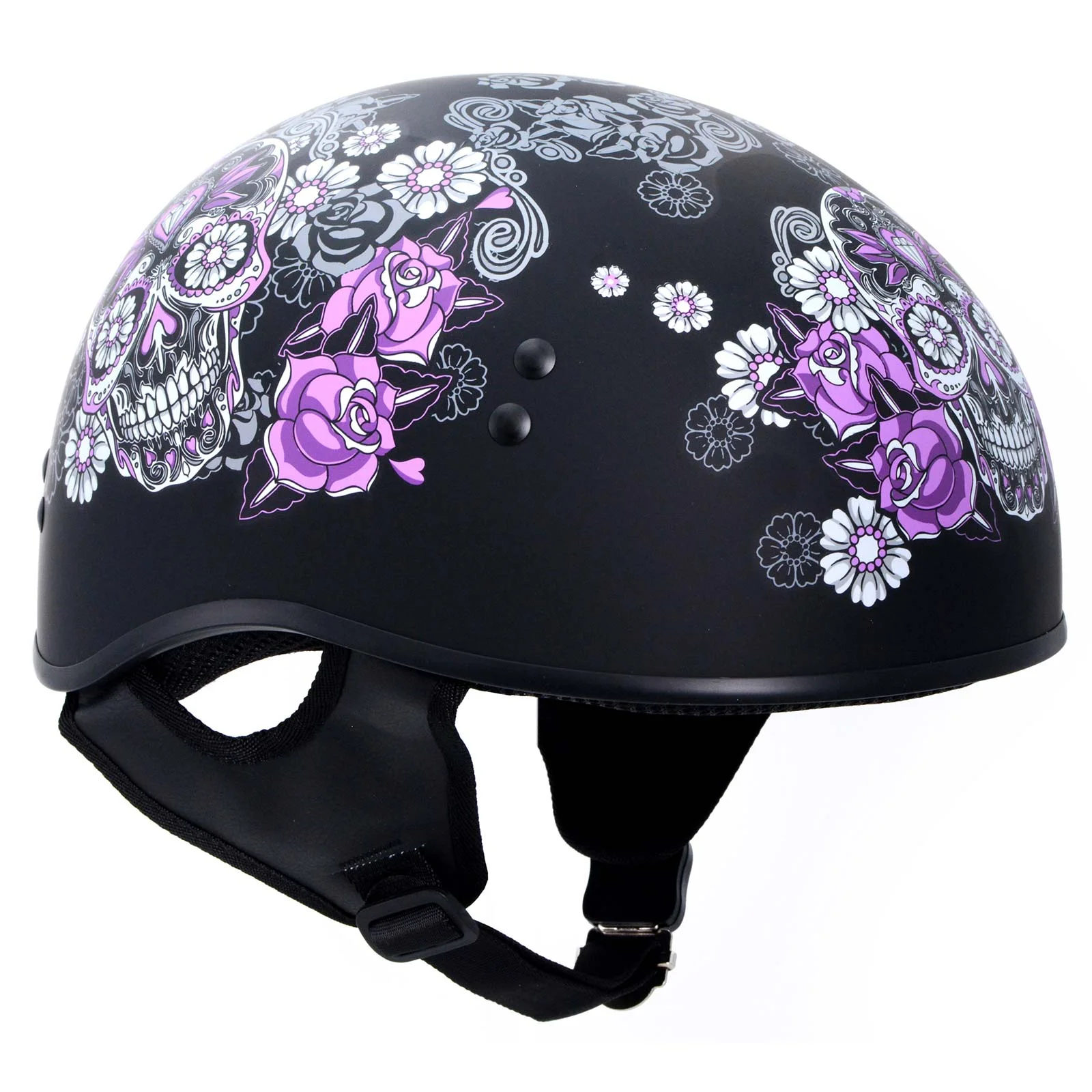 Hot Leathers HLD1031 'Sugar Skull' Flat Black Motorcycle DOT Approved Skull Cap Half Biker Helmet Medium