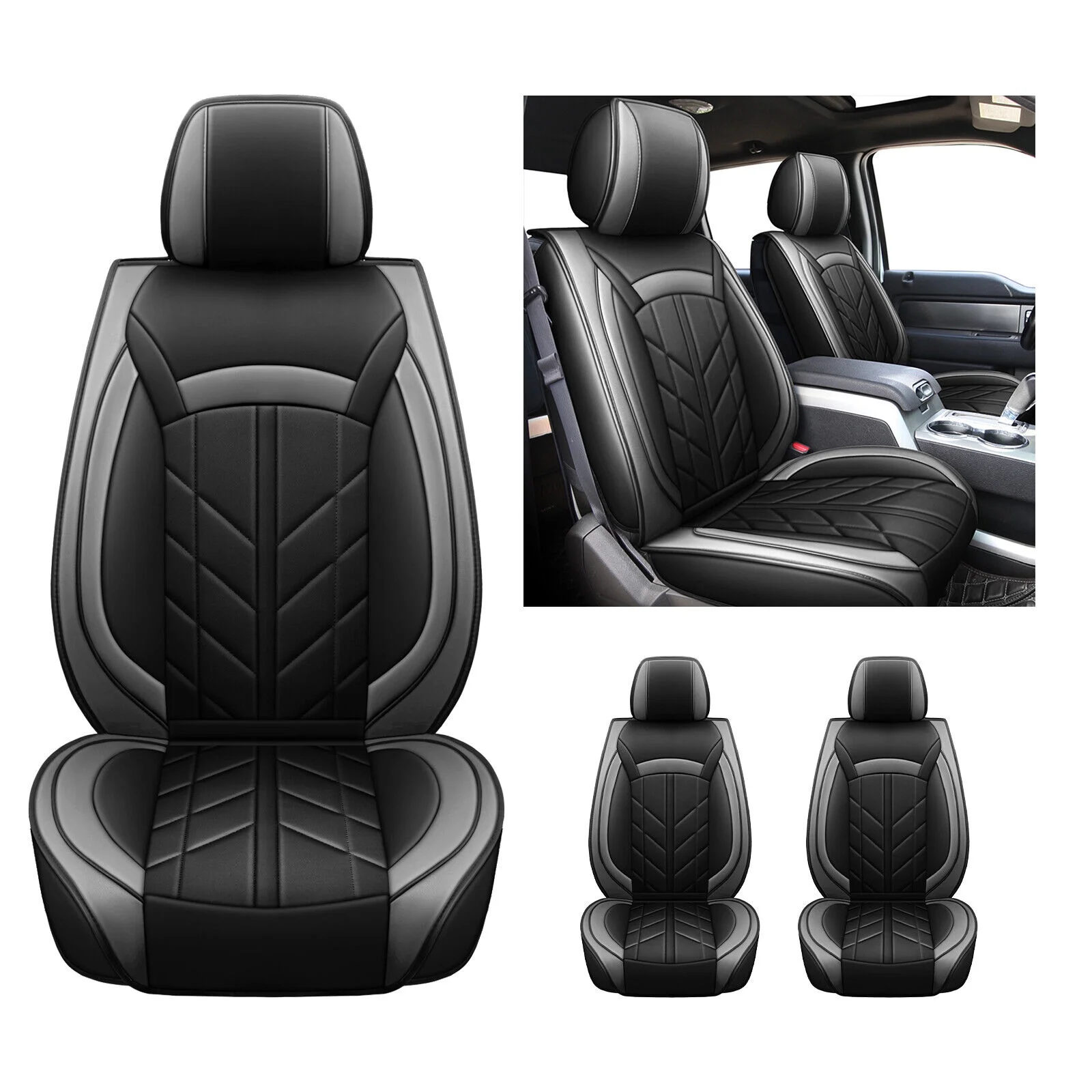 2PCS Front Truck Car Seat Covers Custom Fit For 2009-2014 Ford F150 Cushion Protector Black