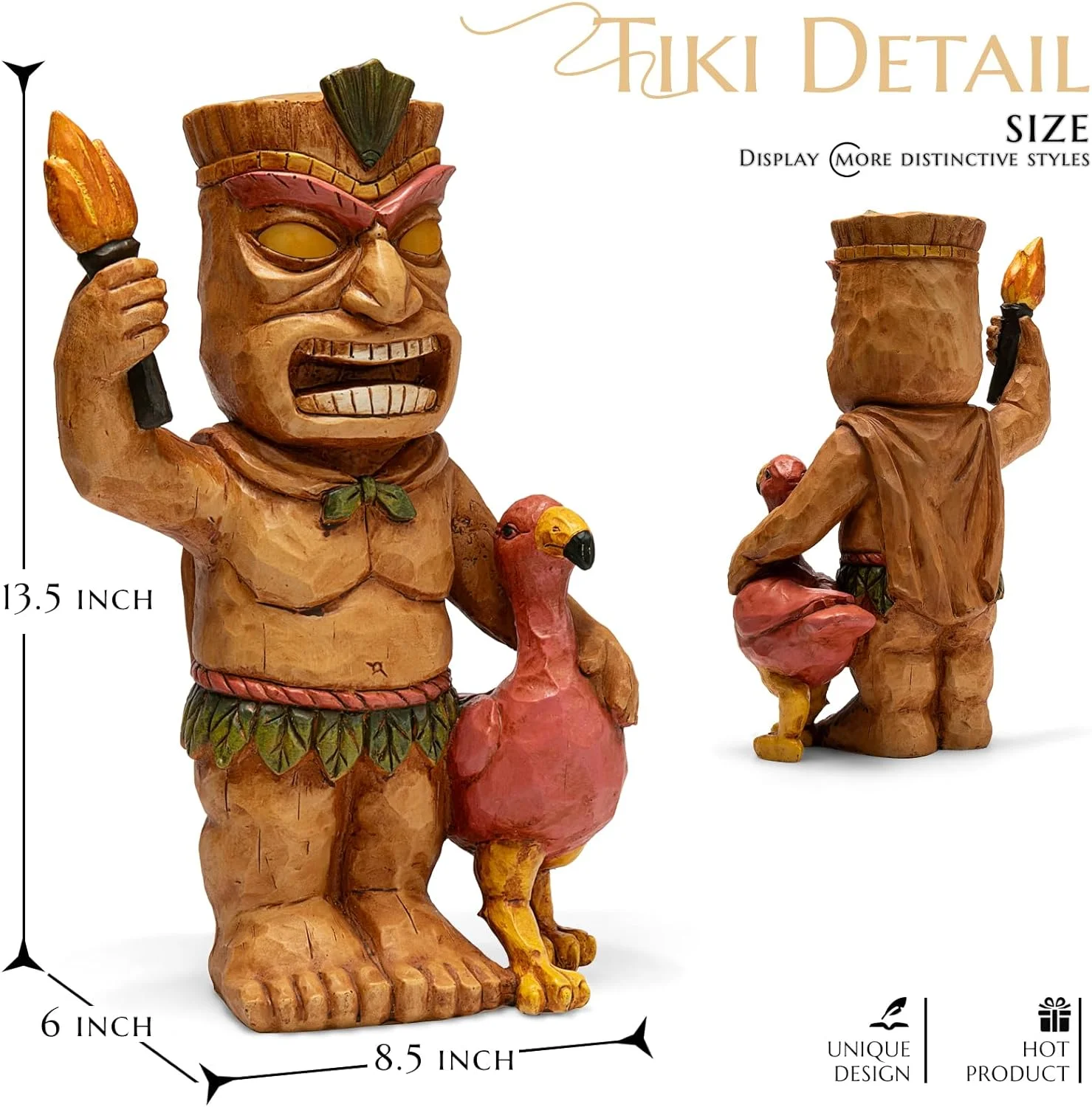 Solar Drumming Tiki Garden Statue  Tribal Tiki Ornament with Solar Powered Flickering Eyes LED Light - Outdoor Tiki Decoration - Perfect for Bar Patio Backyard Balcony Yard Lawn Decor