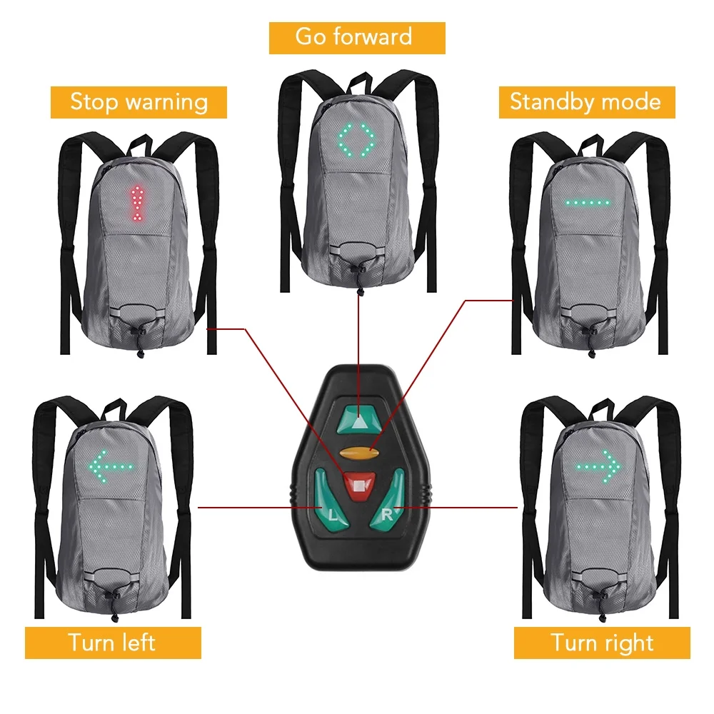 Andoer  LED Turn Signal Bike Pack, 15L LED Backpack with Reflective Strips, USB Rechargeable Safety Light Bag