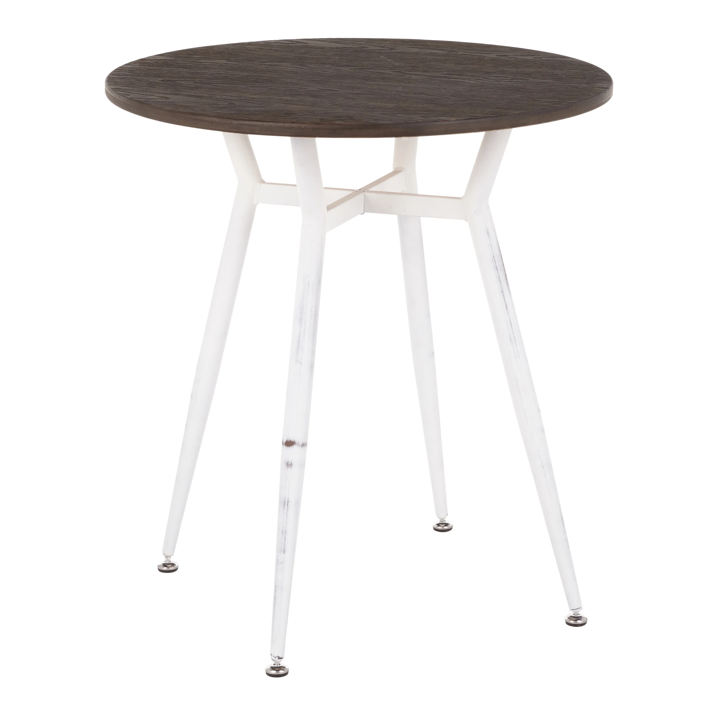 DeeHome Clara Industrial Round Dinette Table in Vintage White Metal and Espresso Wood-Pressed Grain Bamboo by LumiSource