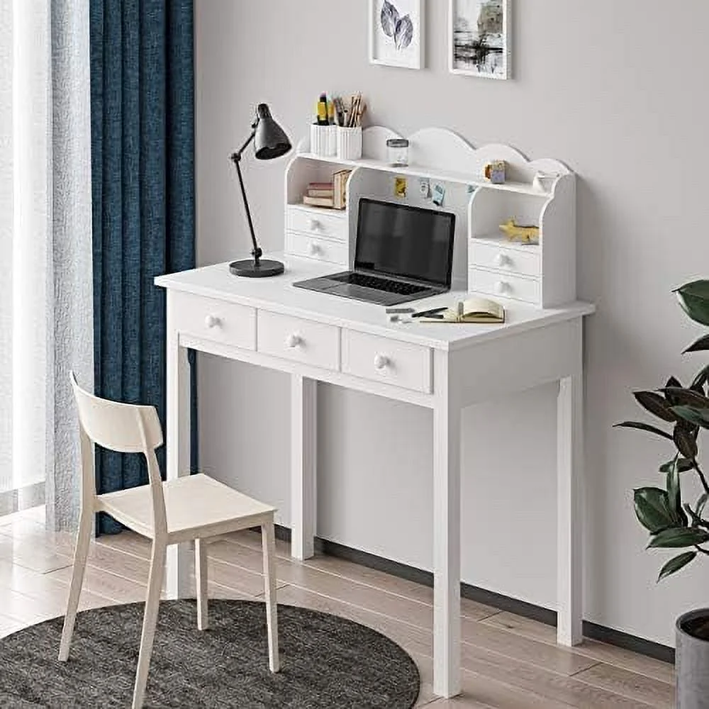CHUIJN Writing Desk with USB Port  Home Office Desk with Drawers and Hutch  36.2" Study Table Computer Desk for Student/Adults  Computer Work Station with    7 Drawers  White
