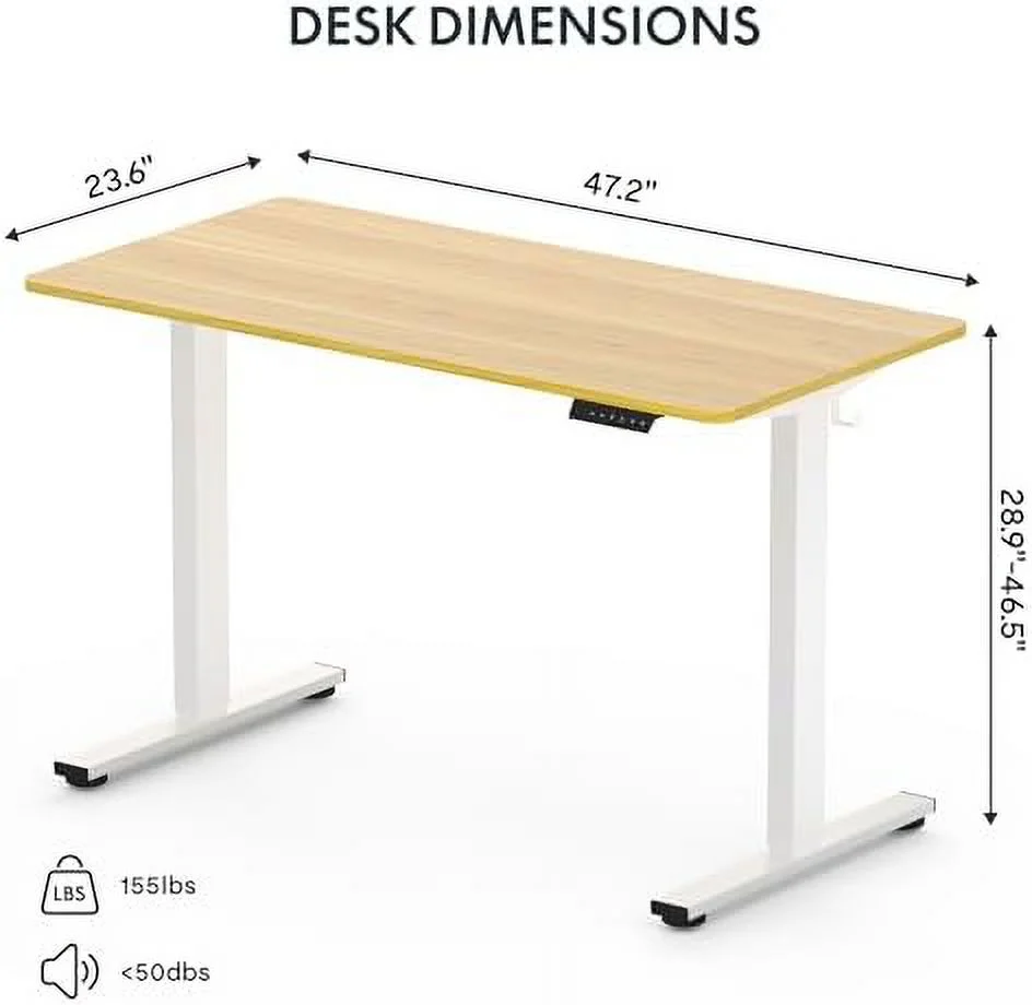 GVJMTKP Standing Desk  Whole-Piece Desktop 48 x 24 Inches Height Adjustable Desk Stand up Desk Home Office Table for Computer Laptop (White Frame & Maple Desktop)