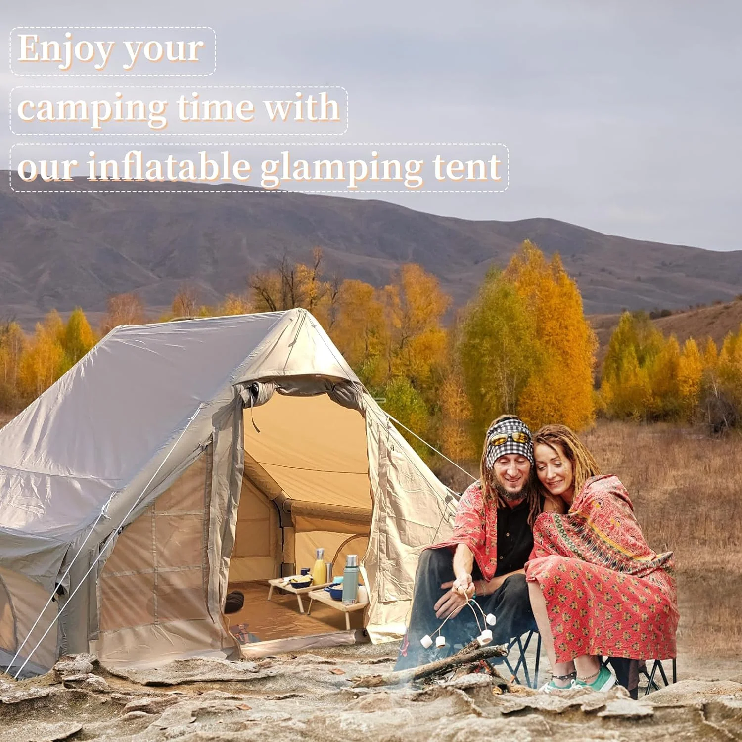 Large Glamping Tent for Camping Adult, Easy Setup Inflatable Night Club with Pump, Oxford Air Tent for Girls, 4-6 Persons, Waterproof
