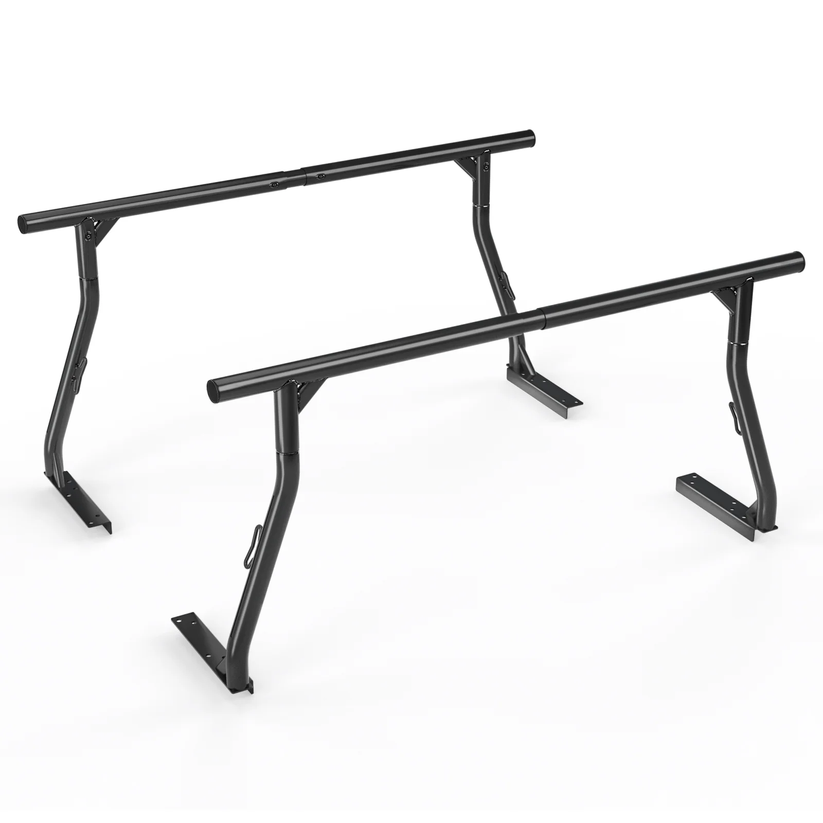 AA-Racks Model X3502 800Ibs Capacity Extendable Steel Pick-Up Truck Ladder Rack Two-bar Set - Matte Black